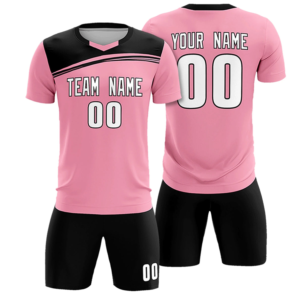 Custom Light Pink Black Personalized Men Soccer Sets Jersey