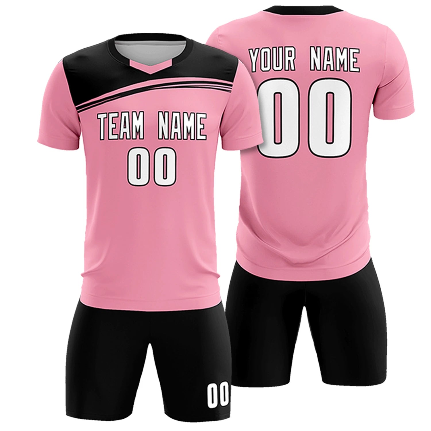 Custom Light Pink Black Personalized Men Soccer Sets Jersey