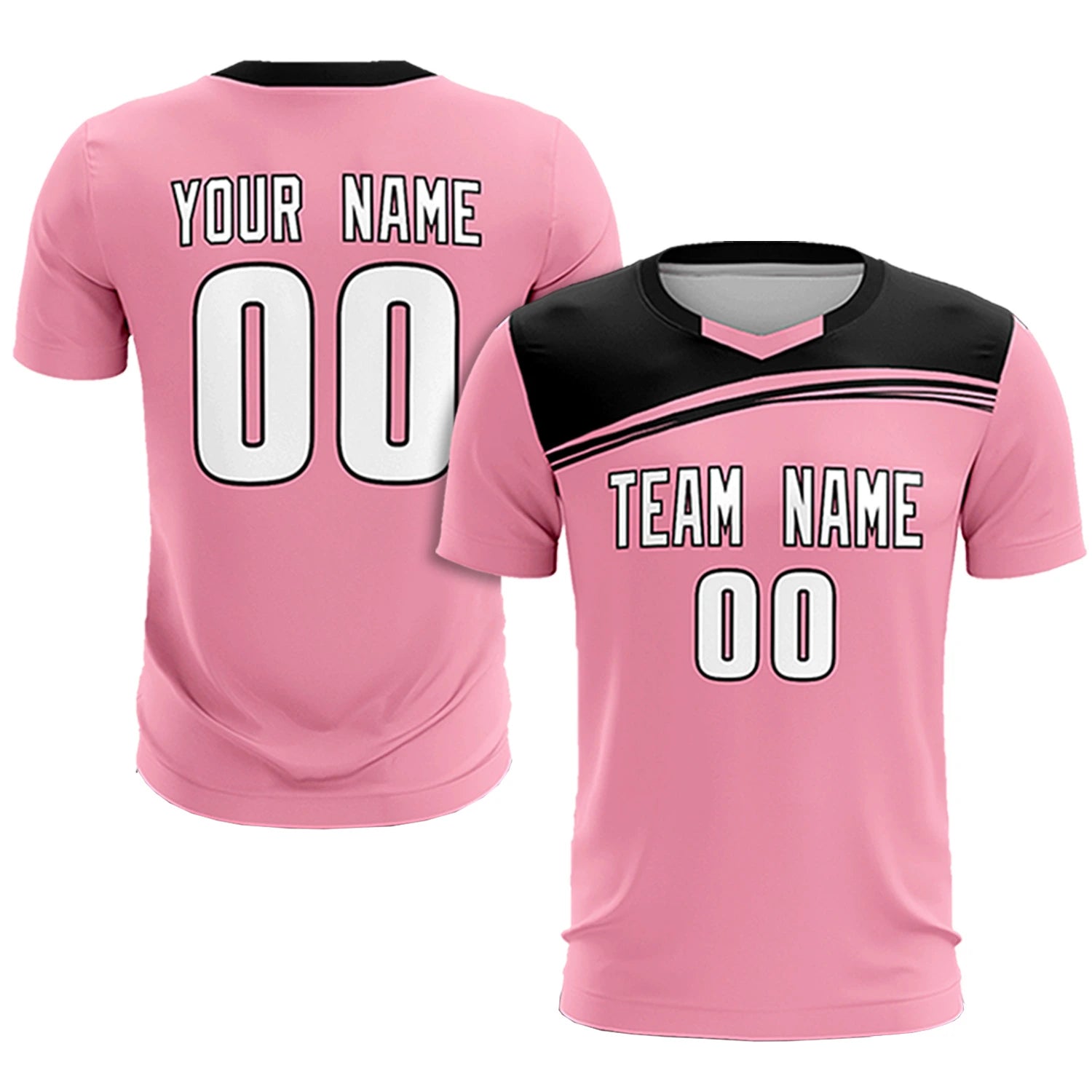 Custom Light Pink Black Personalized Men Soccer Sets Jersey