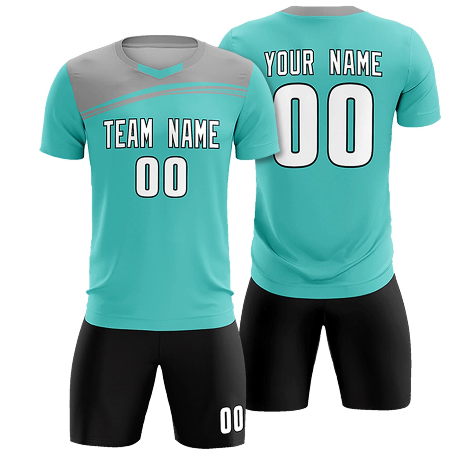 Custom Bright Green Gray Personalized Men Soccer Sets Jersey