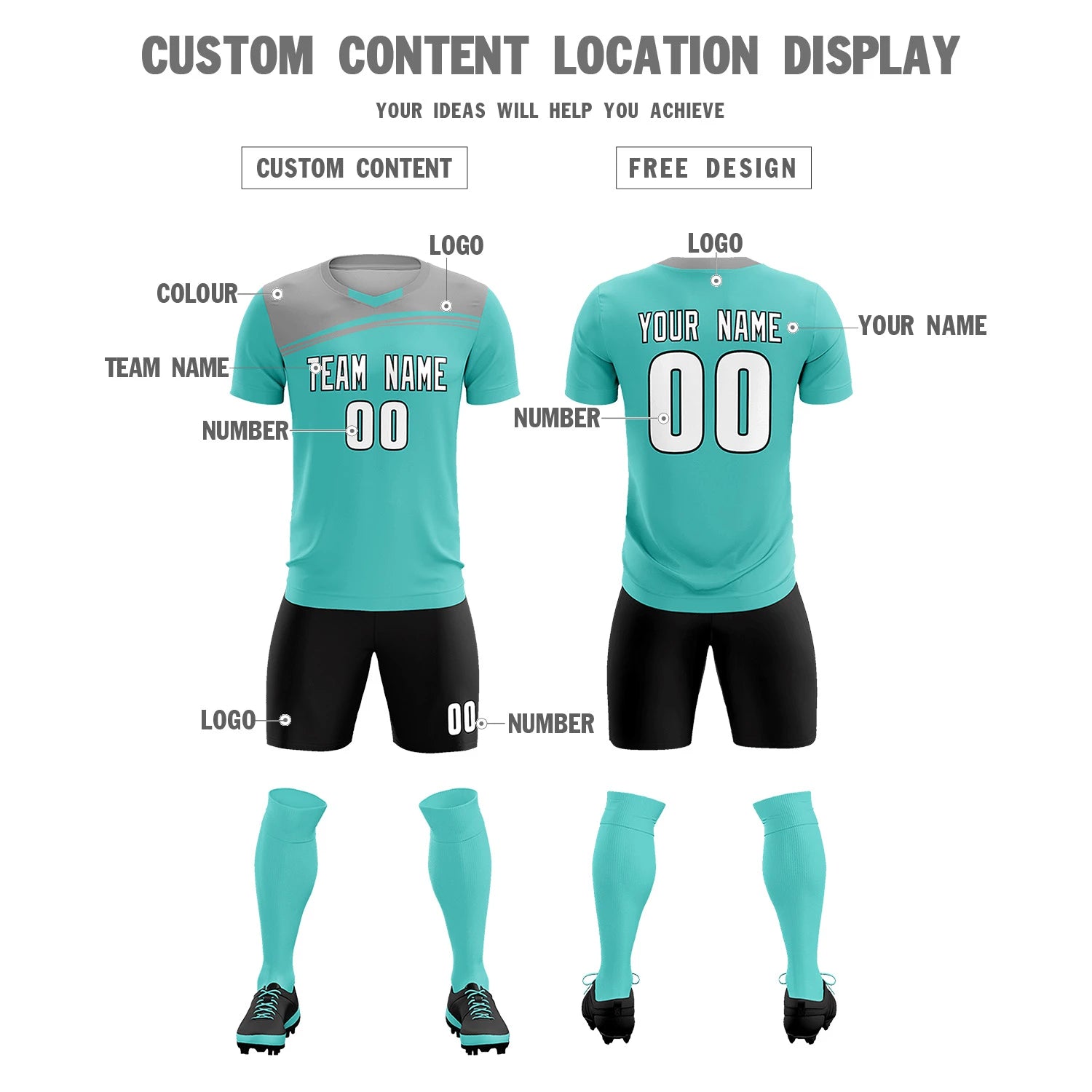 Custom Bright Green Gray Personalized Men Soccer Sets Jersey