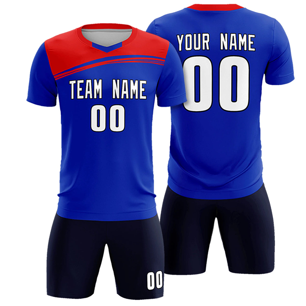Custom Royal Blue Red Personalized Men Soccer Sets Jersey