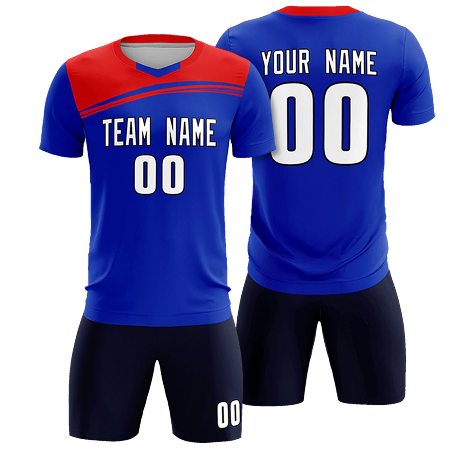 Custom Royal Blue Red Personalized Men Soccer Sets Jersey