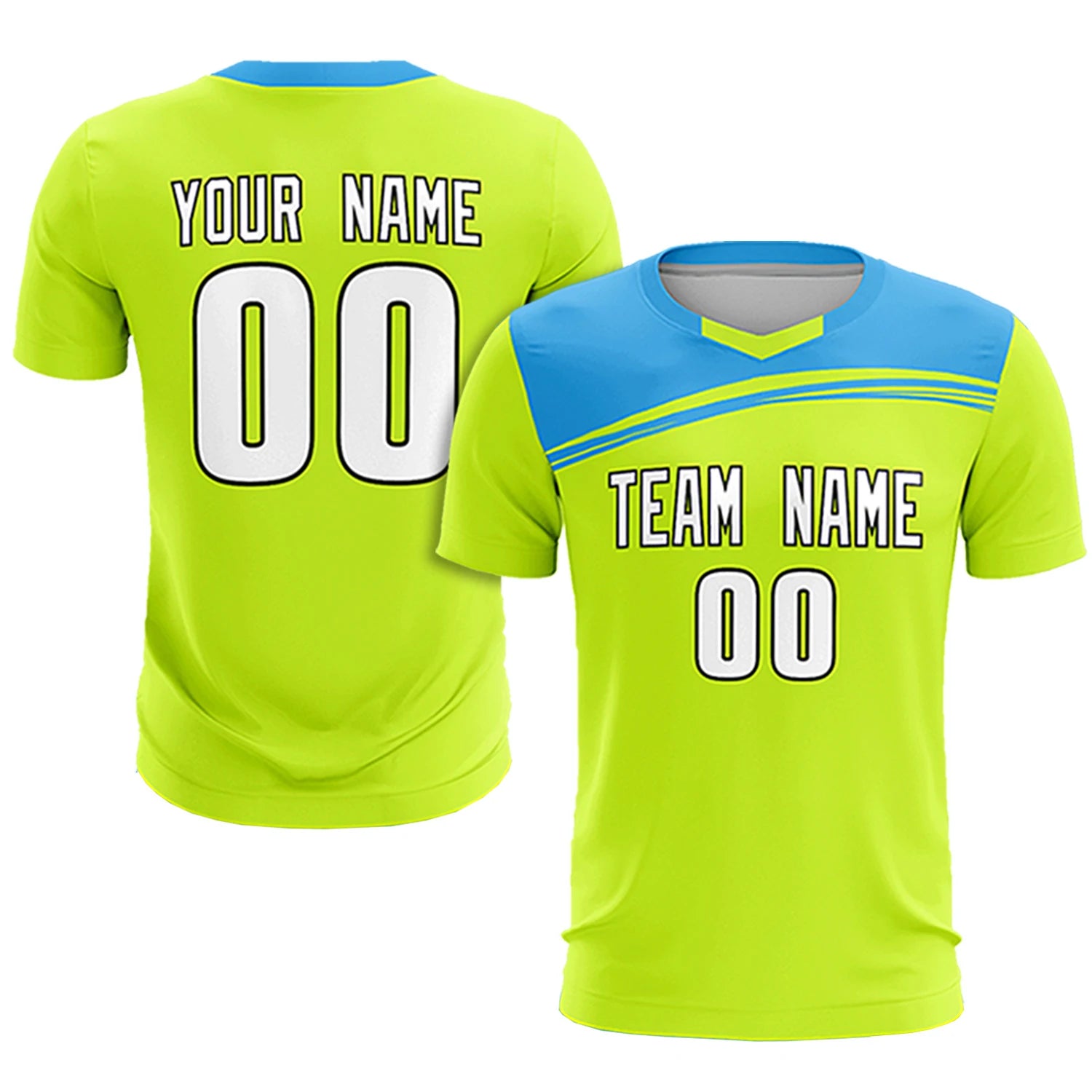 Custom Neon Green Powder Blue Personalized Men Soccer Sets Jersey