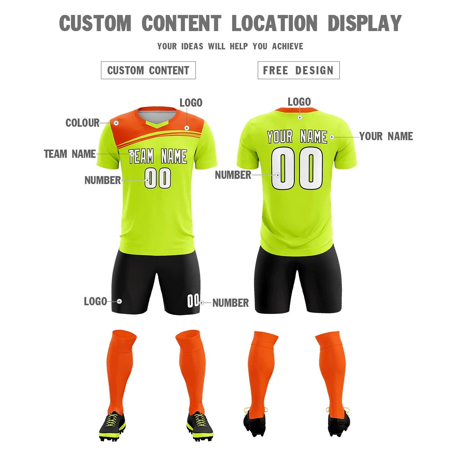 Custom Neon Green Orange Personalized Men Soccer Sets Jersey