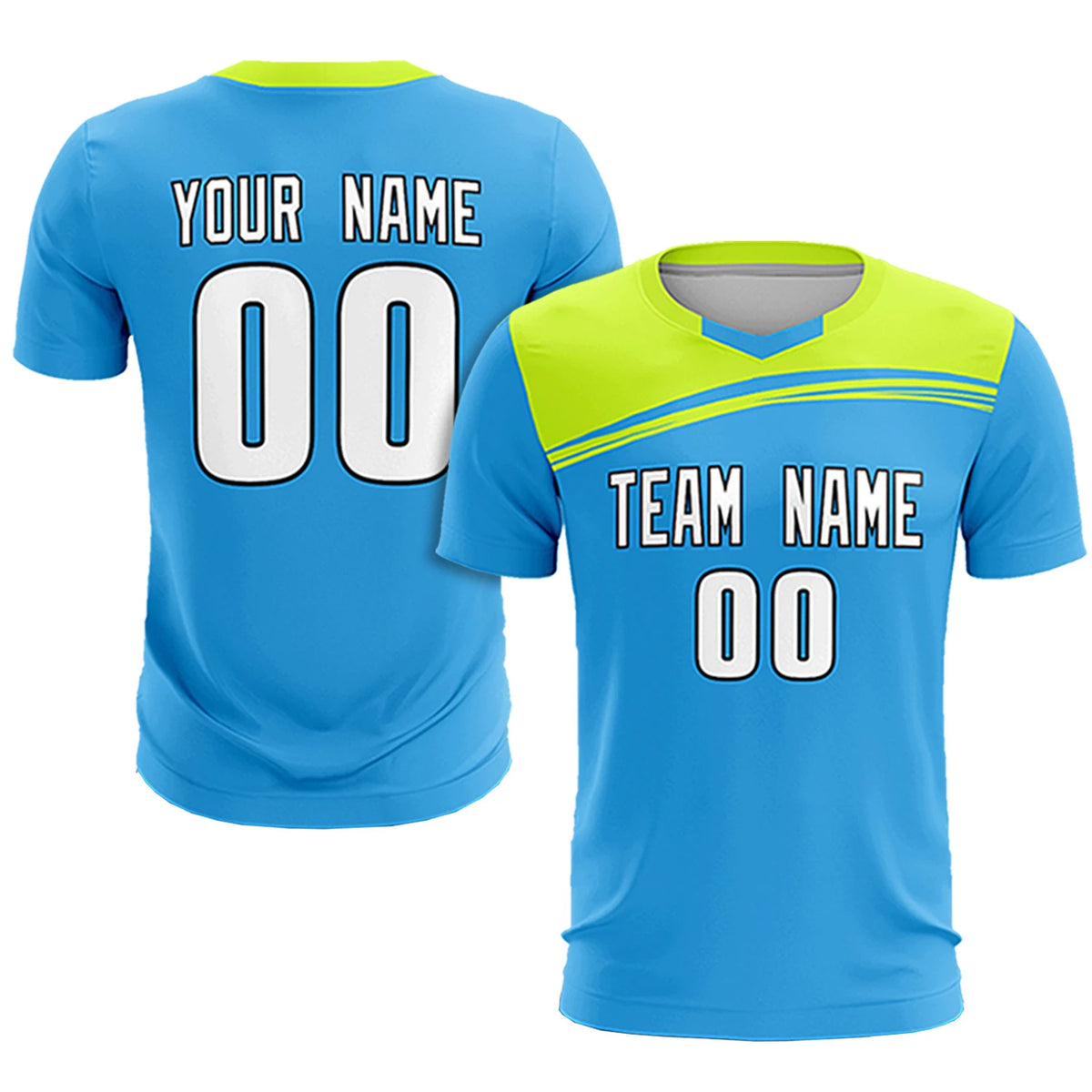 Custom Powder Blue Neon Green Personalized Men Soccer Sets Jersey