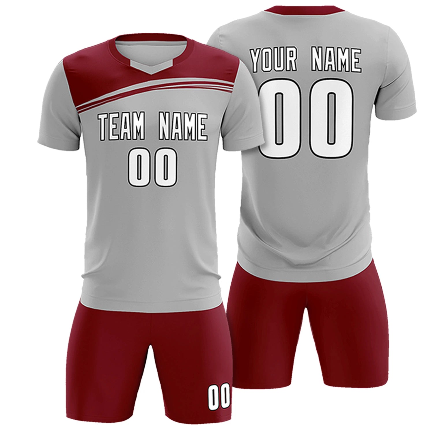 Custom Gray Crimson Personalized Men Soccer Sets Jersey