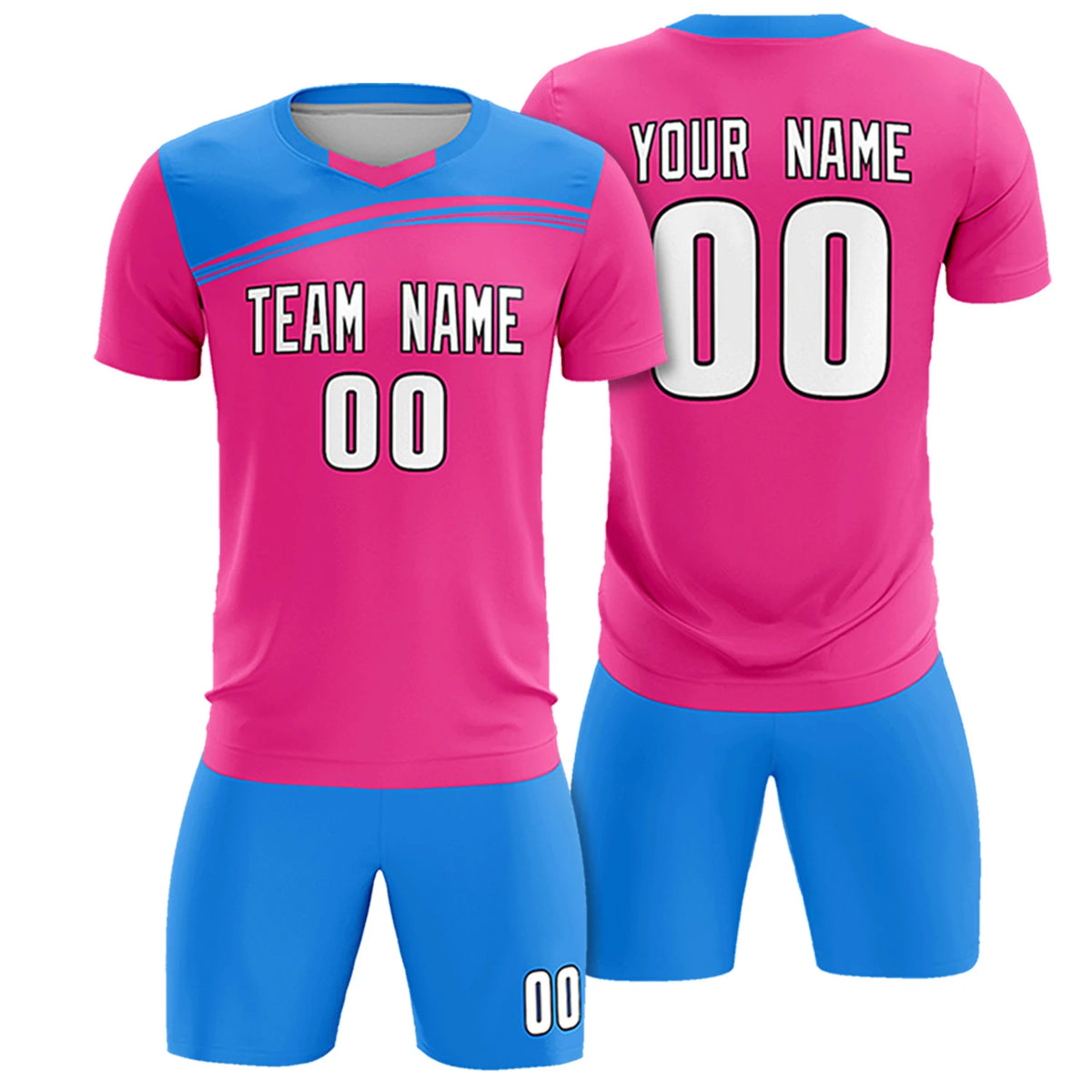 Custom Pink Powder Blue Personalized Men Soccer Sets Jersey