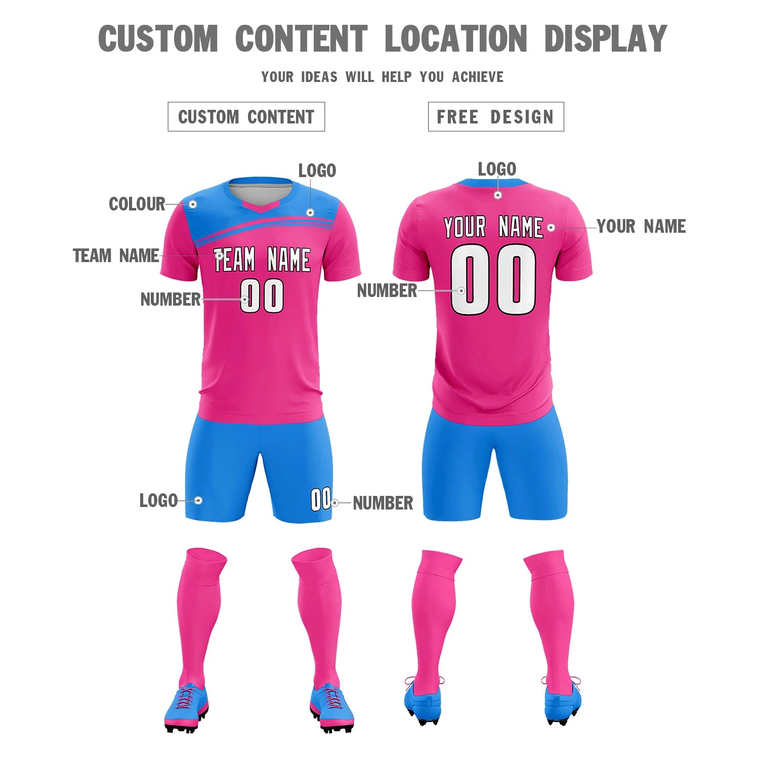 Custom Pink Powder Blue Personalized Men Soccer Sets Jersey