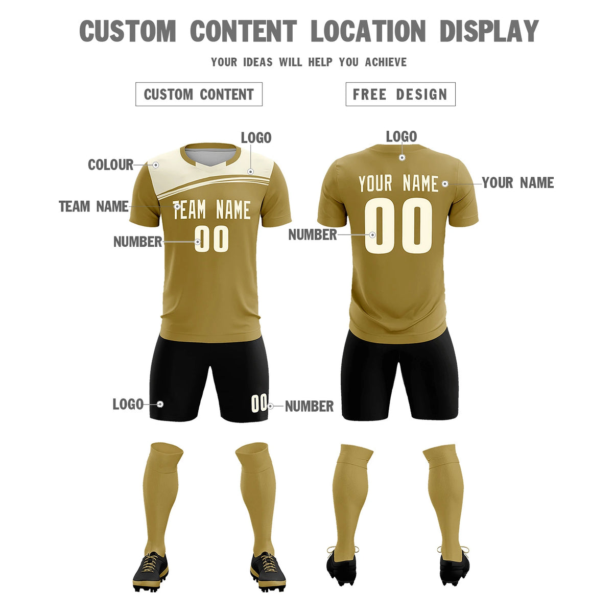 Custom Old Gold Cream Personalized Men Soccer Sets Jersey