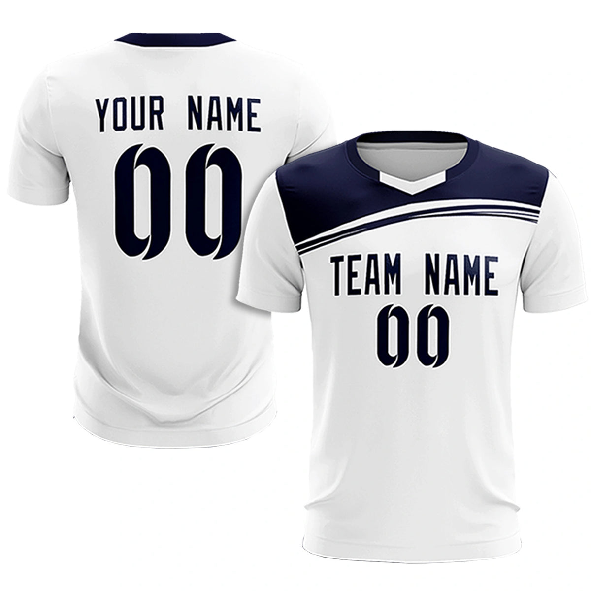 Custom White Navy Personalized Men Soccer Sets Jersey