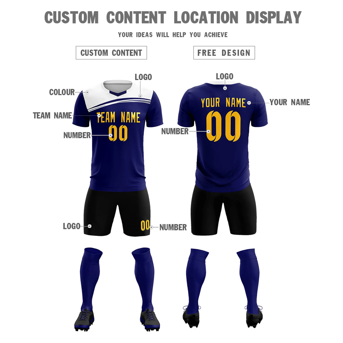 Custom Royal Blue White Personalized Men Soccer Sets Jersey