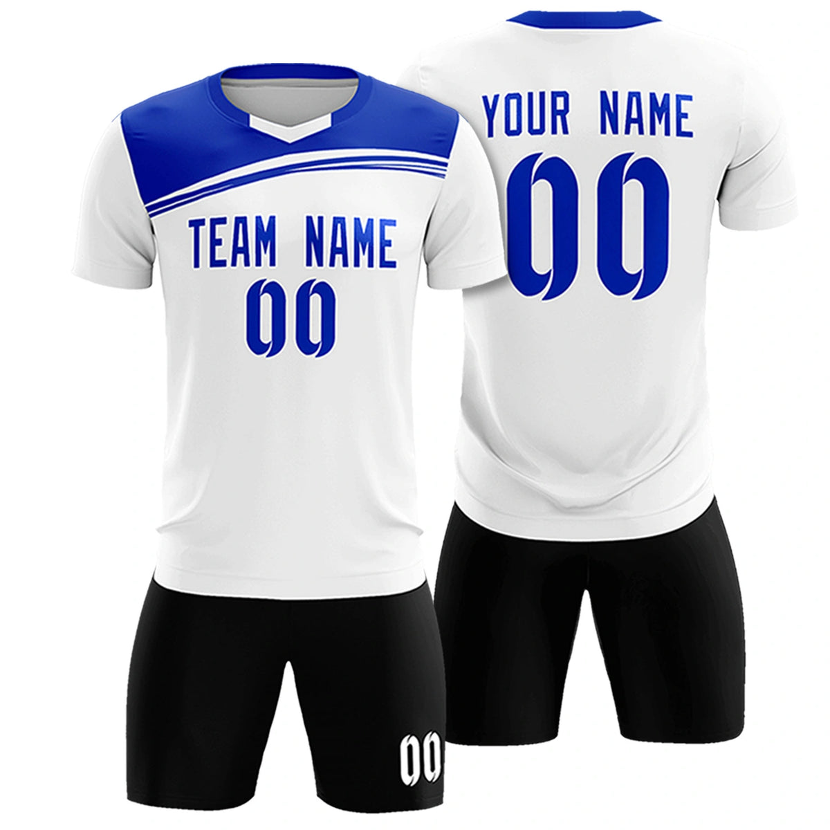 Custom White Royal Blue Personalized Men Soccer Sets Jersey