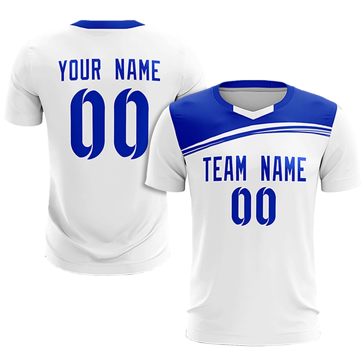 Custom White Royal Blue Personalized Men Soccer Sets Jersey