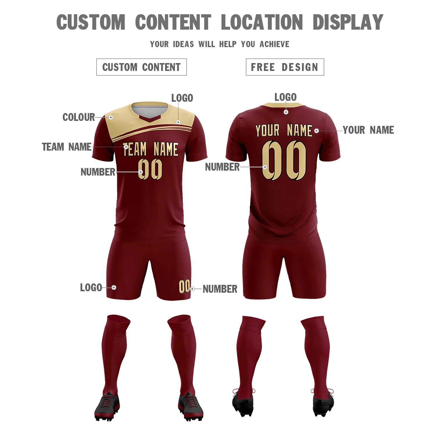 Custom Crimson Khaki Personalized Men Soccer Sets Jersey