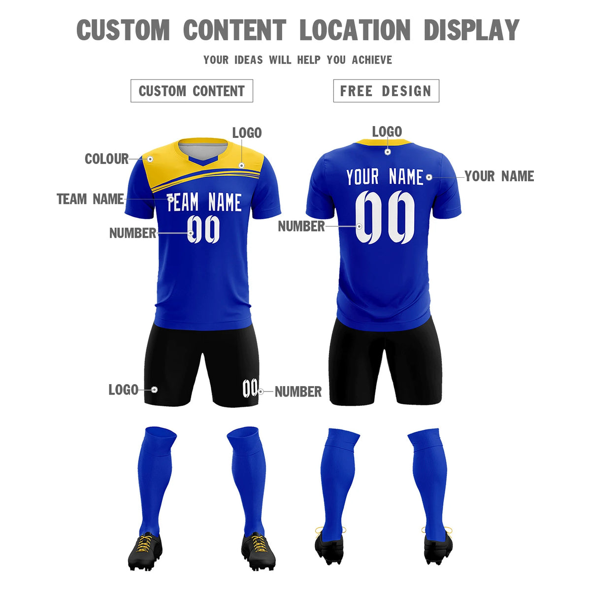 Custom Royal Blue Gold01 Personalized Men Soccer Sets Jersey