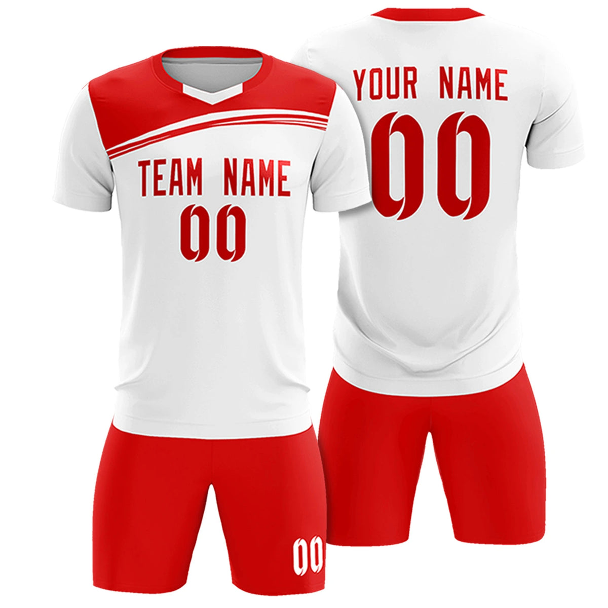 Custom White Red Personalized Men Soccer Sets Jersey