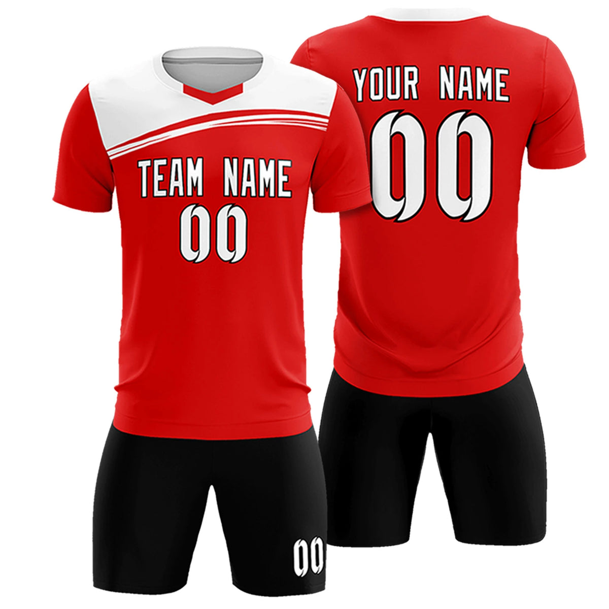 Custom Red White Personalized Men Soccer Sets Jersey