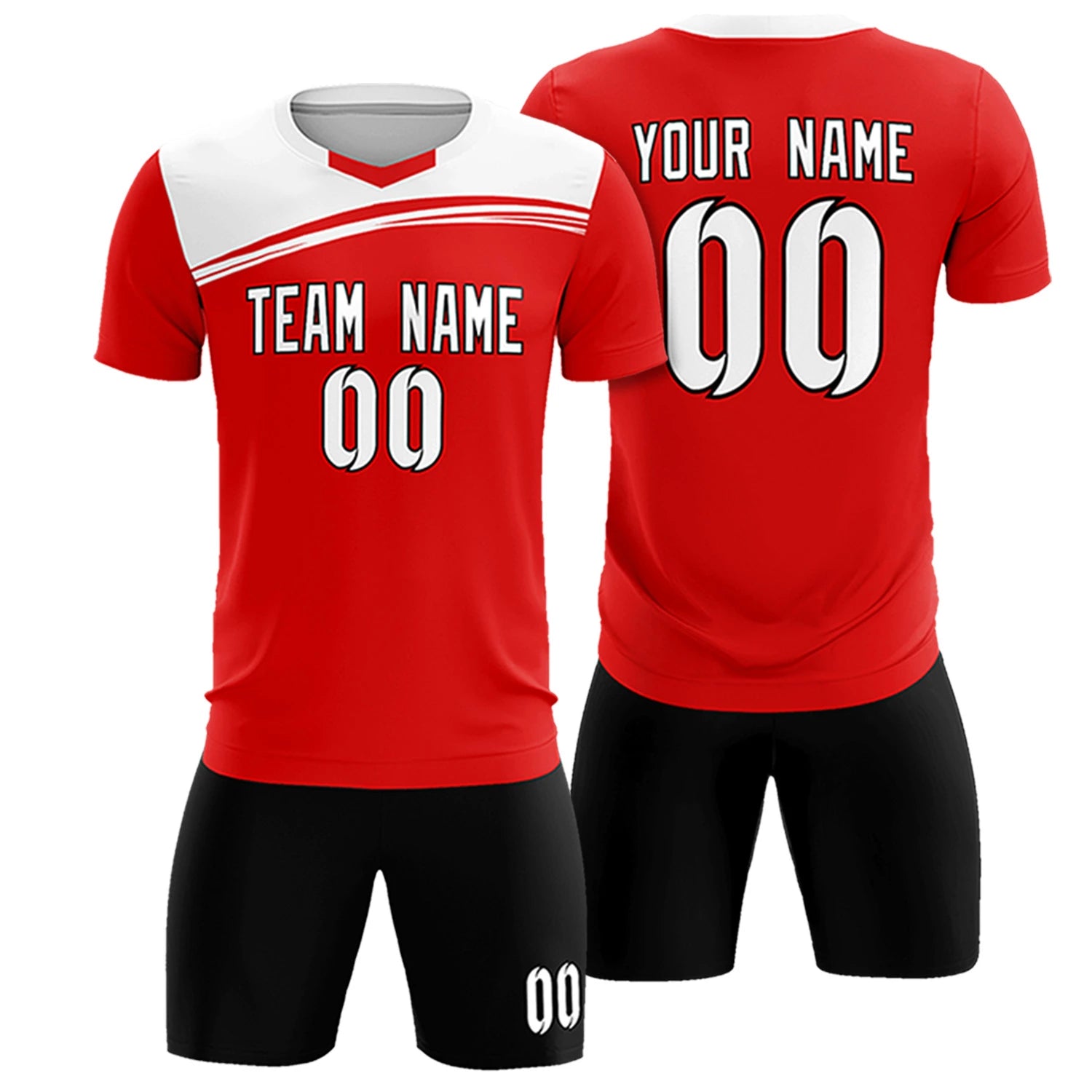 Custom Red White Personalized Men Soccer Sets Jersey