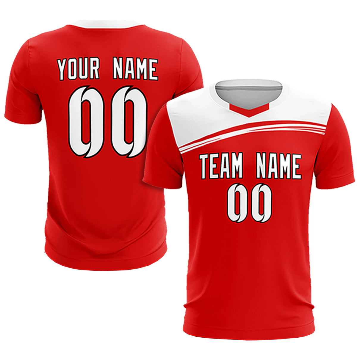 Custom Red White Personalized Men Soccer Sets Jersey