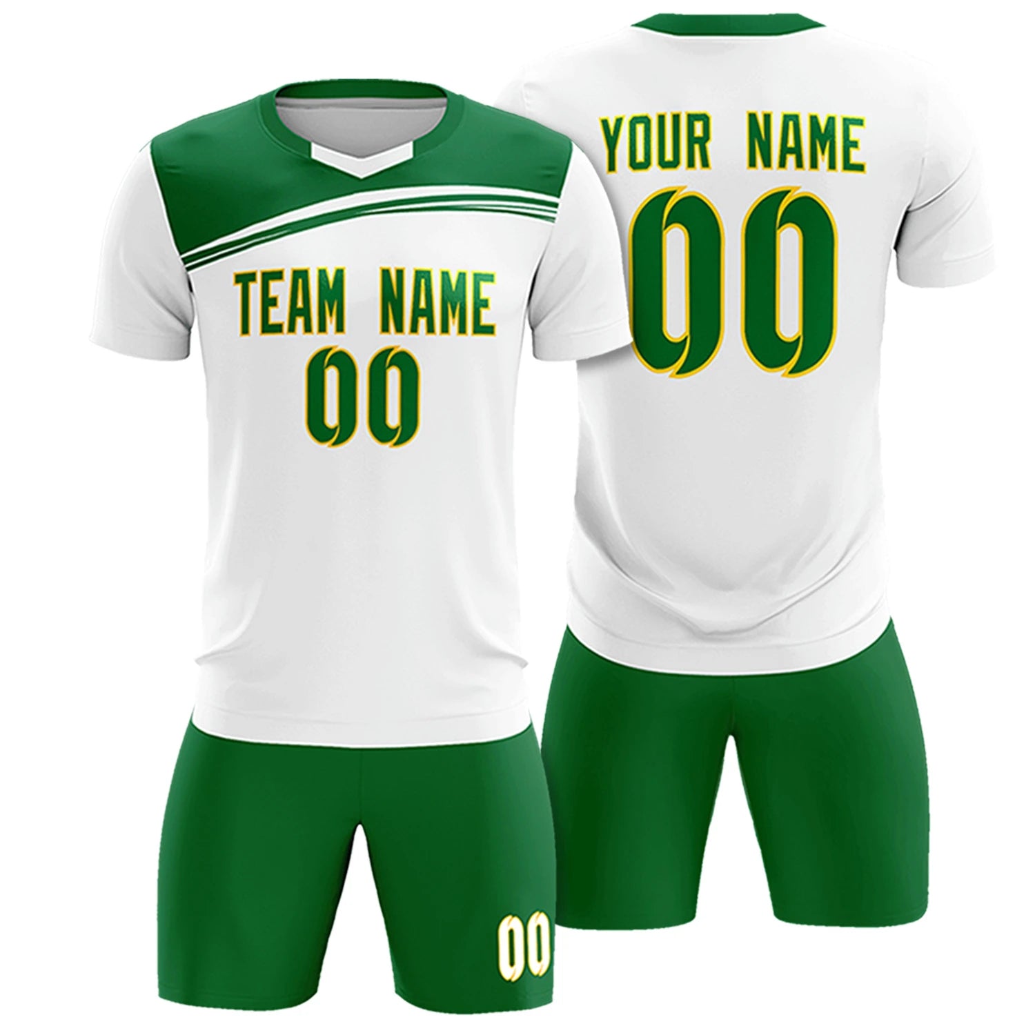 Custom White Kelly Green Personalized Men Soccer Sets Jersey