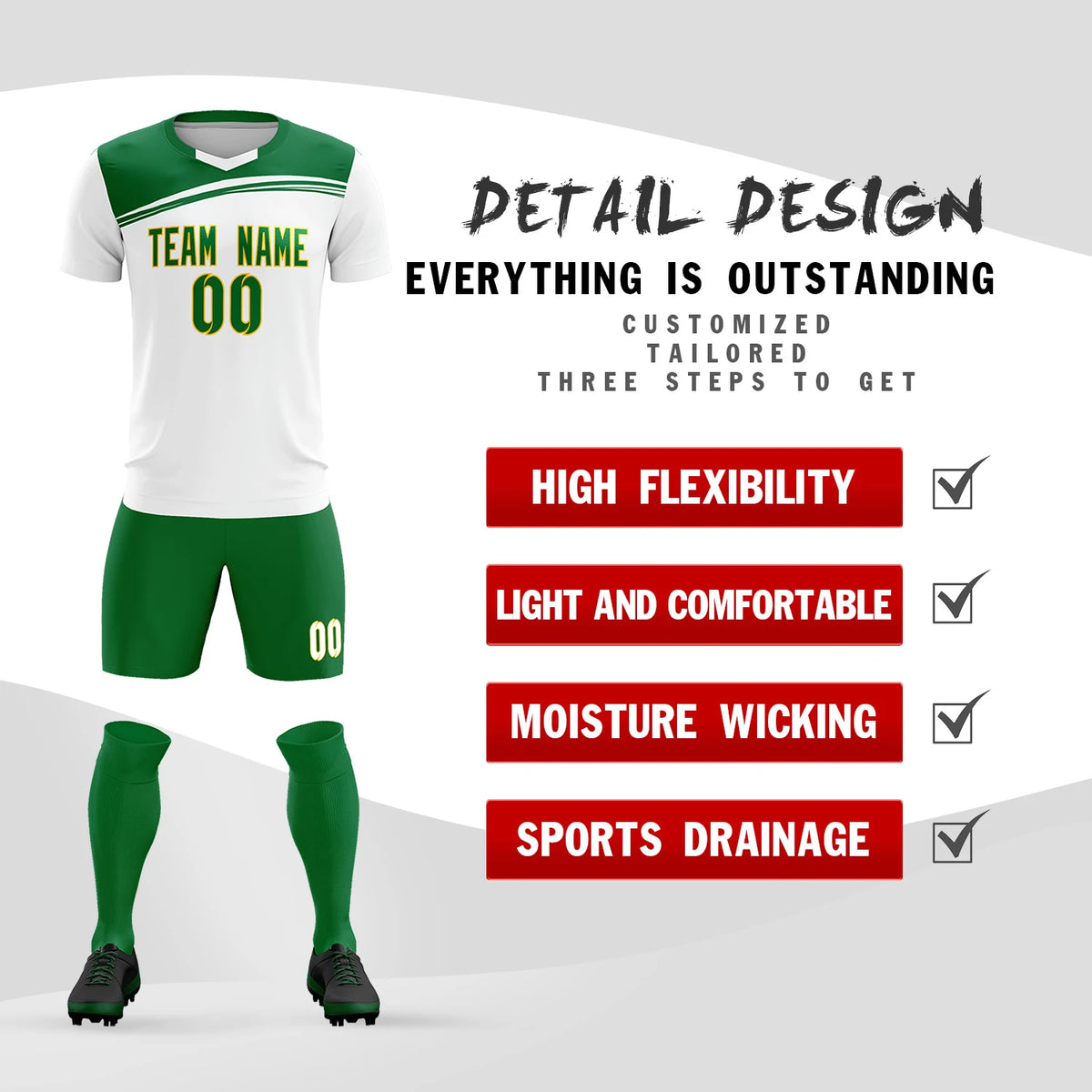 Custom White Kelly Green Personalized Men Soccer Sets Jersey