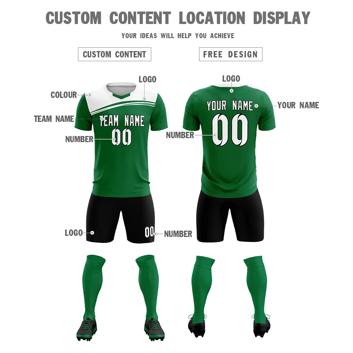 Custom Kelly Green White Personalized Men Soccer Sets Jersey