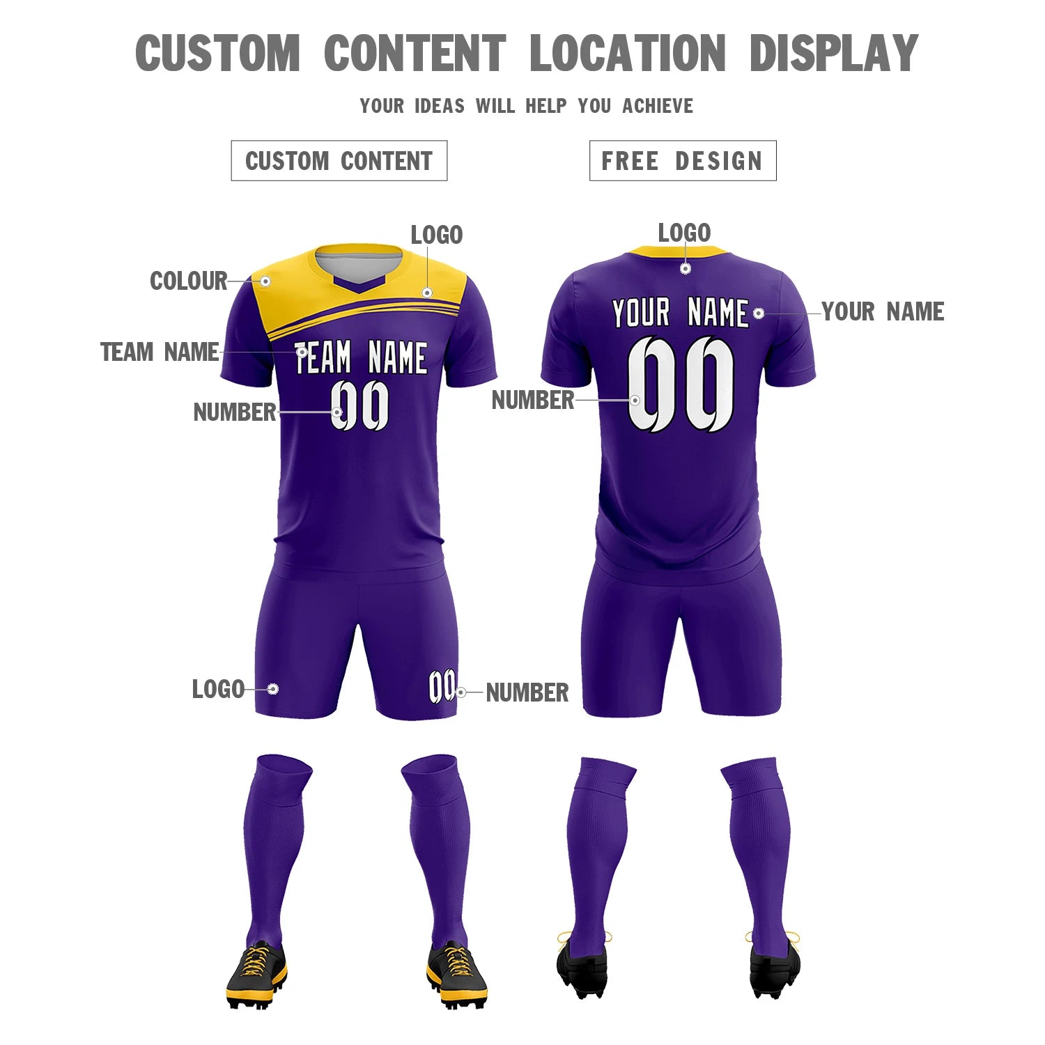 Custom Purple Gold01 Personalized Men Soccer Sets Jersey