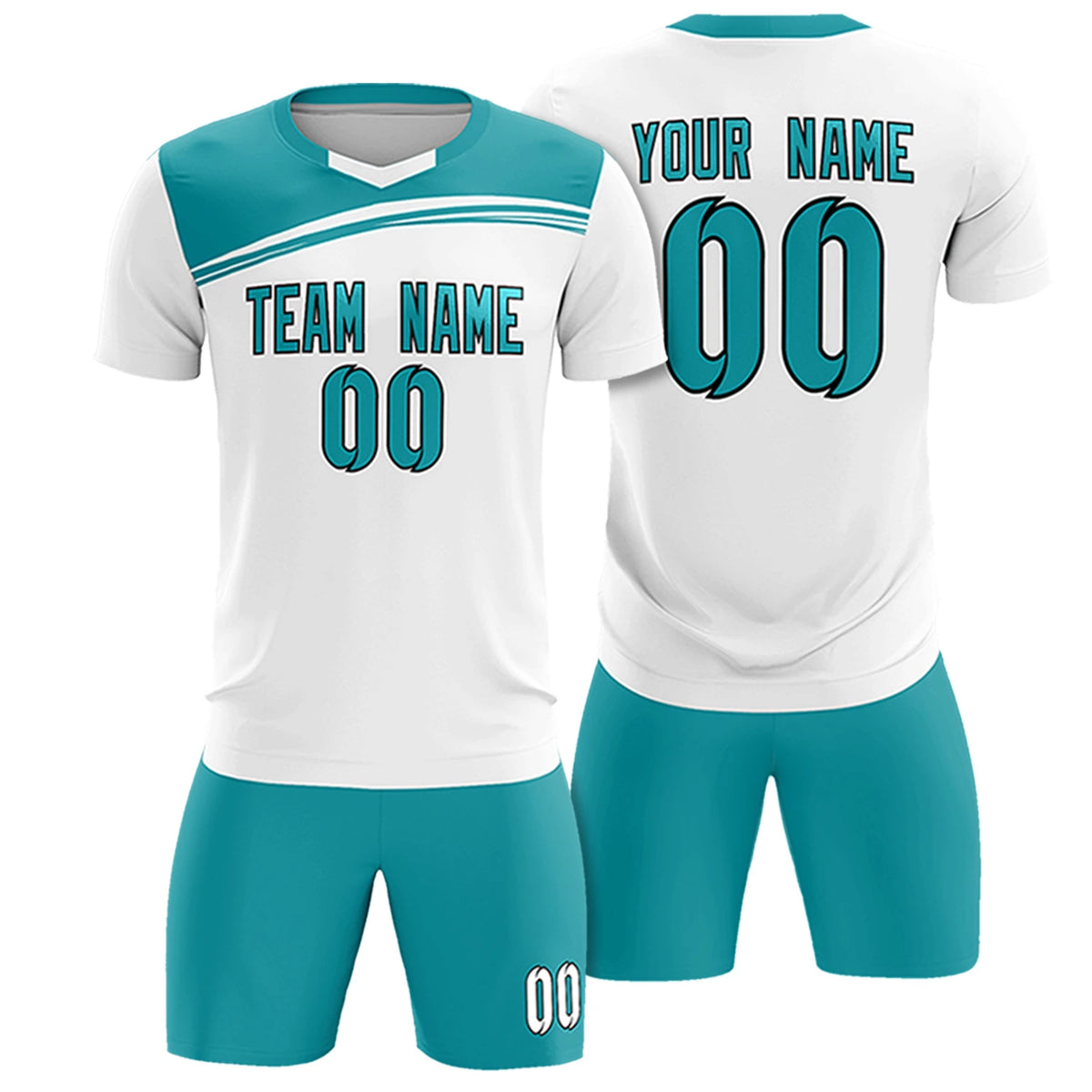 Custom White Aqua Personalized Men Soccer Sets Jersey