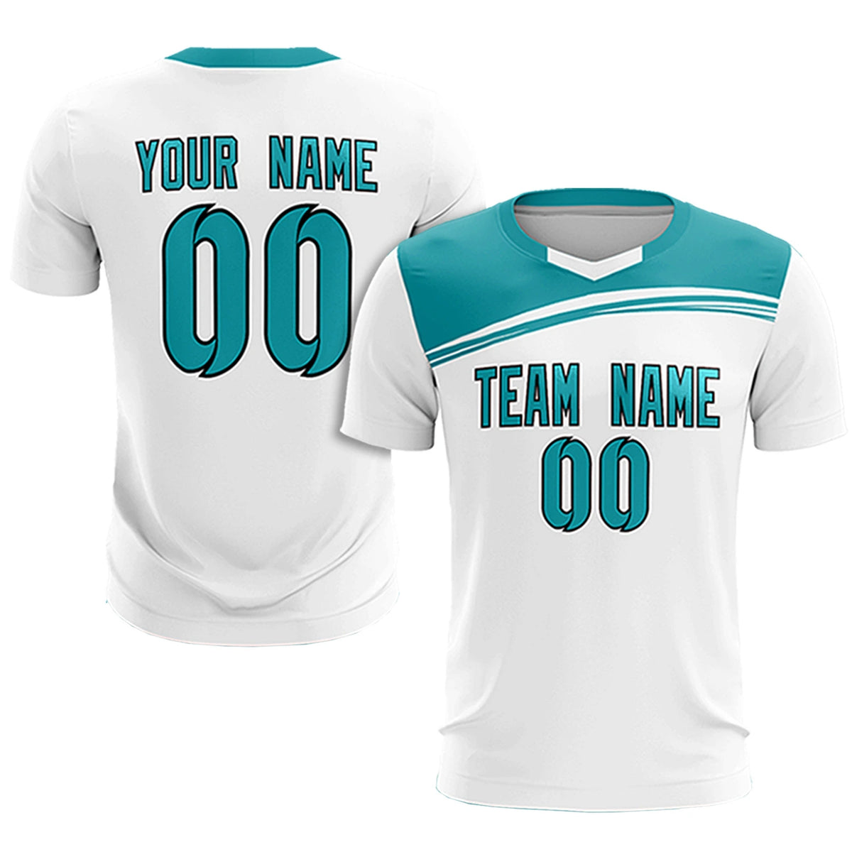 Custom White Aqua Personalized Men Soccer Sets Jersey