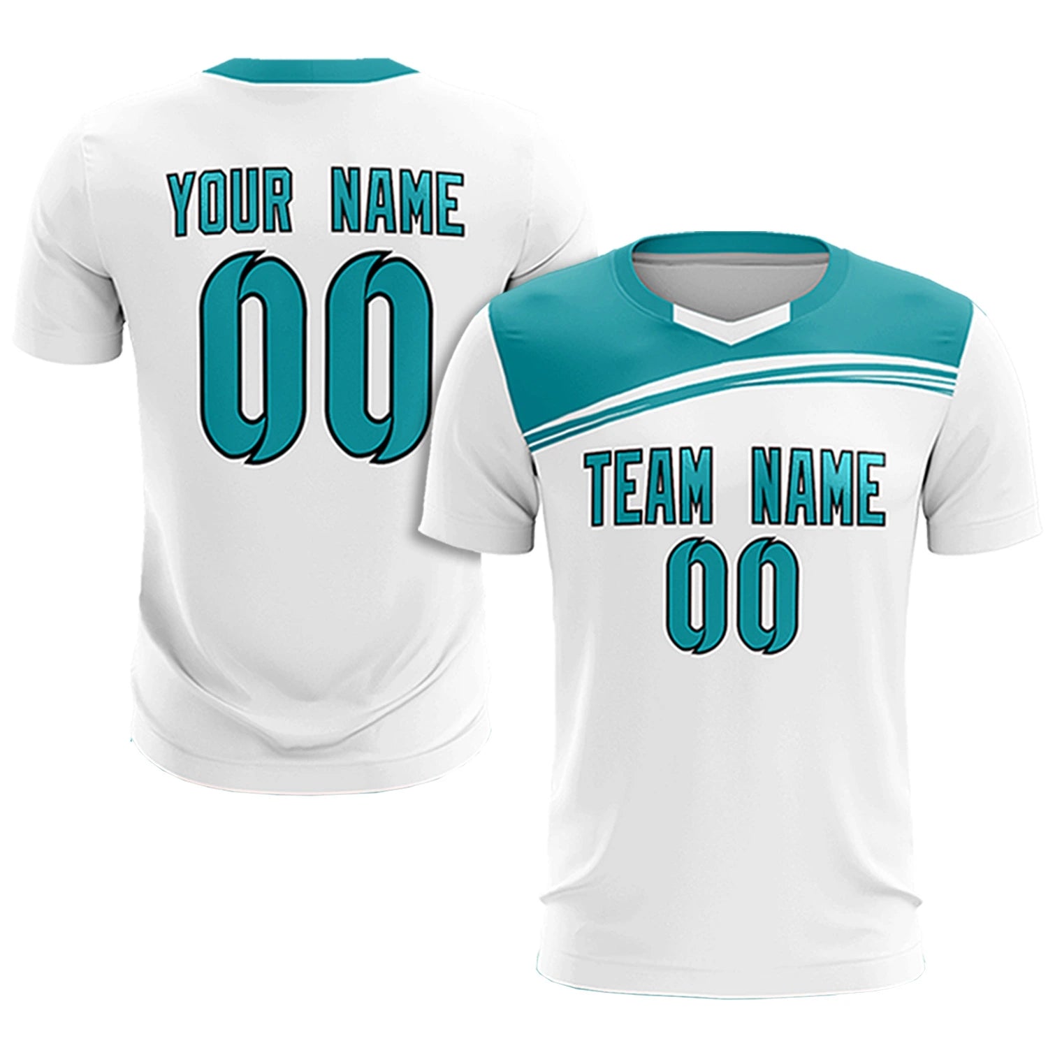 Custom White Aqua Personalized Men Soccer Sets Jersey