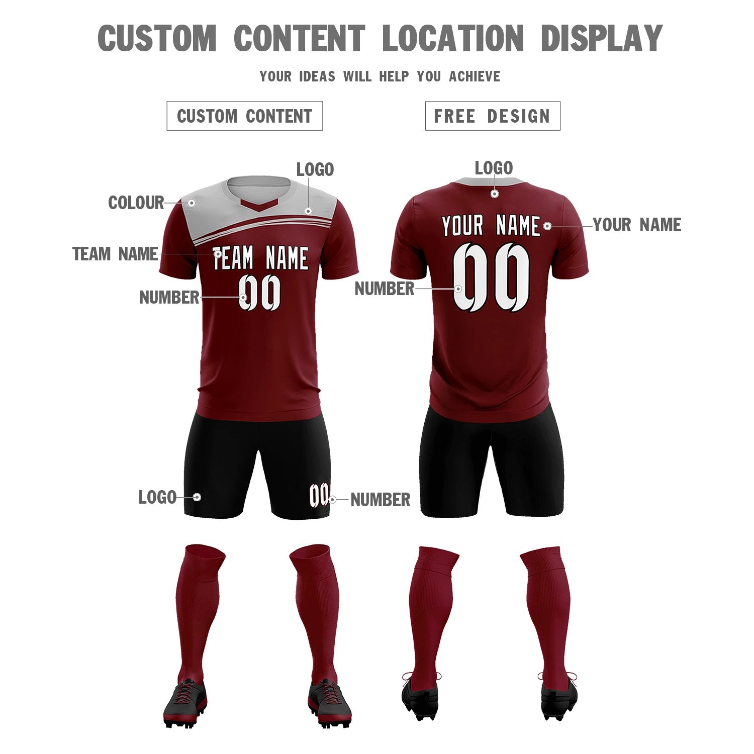 Custom Crimson Gray Personalized Men Soccer Sets Jersey