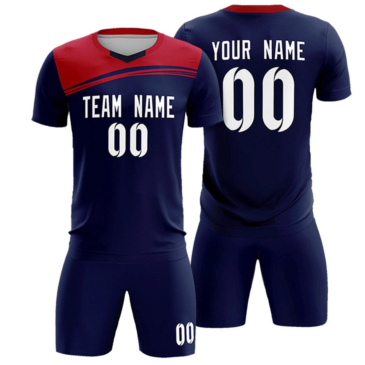 Custom Navy Red Personalized Men Soccer Sets Jersey