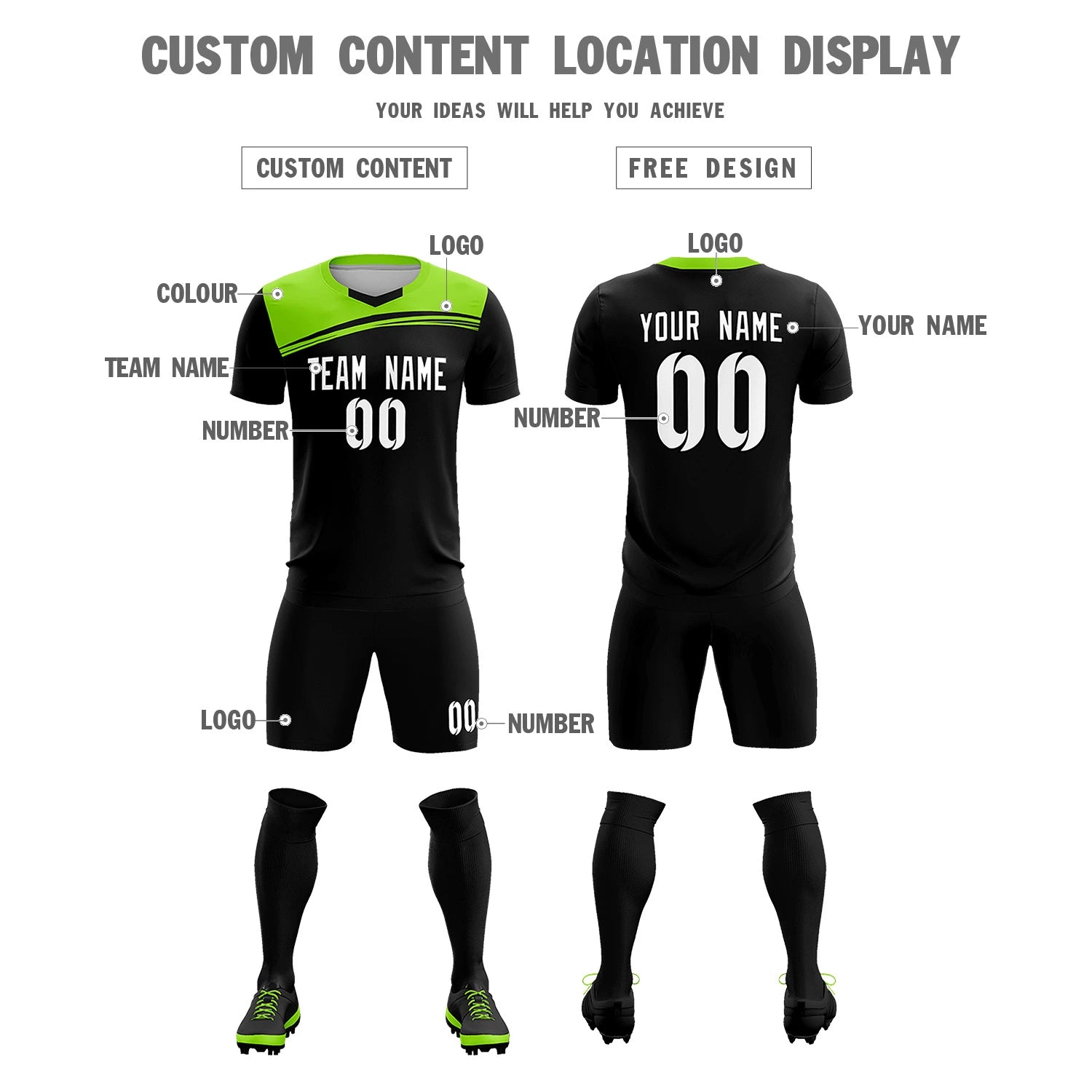 Custom Navy Neon Green Personalized Men Soccer Sets Jersey