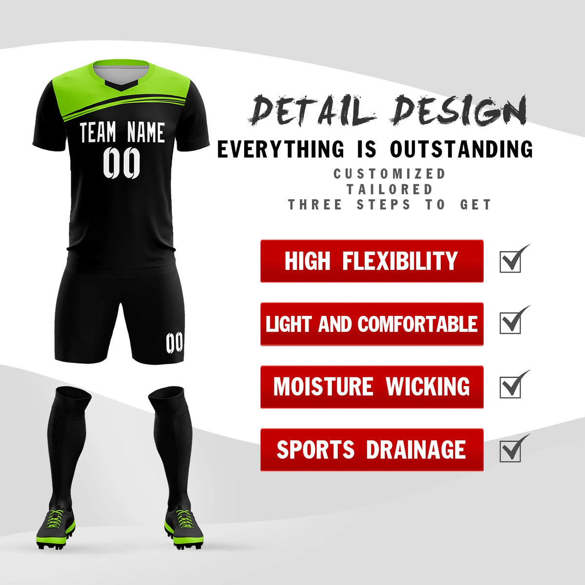 Custom Navy Neon Green Personalized Men Soccer Sets Jersey