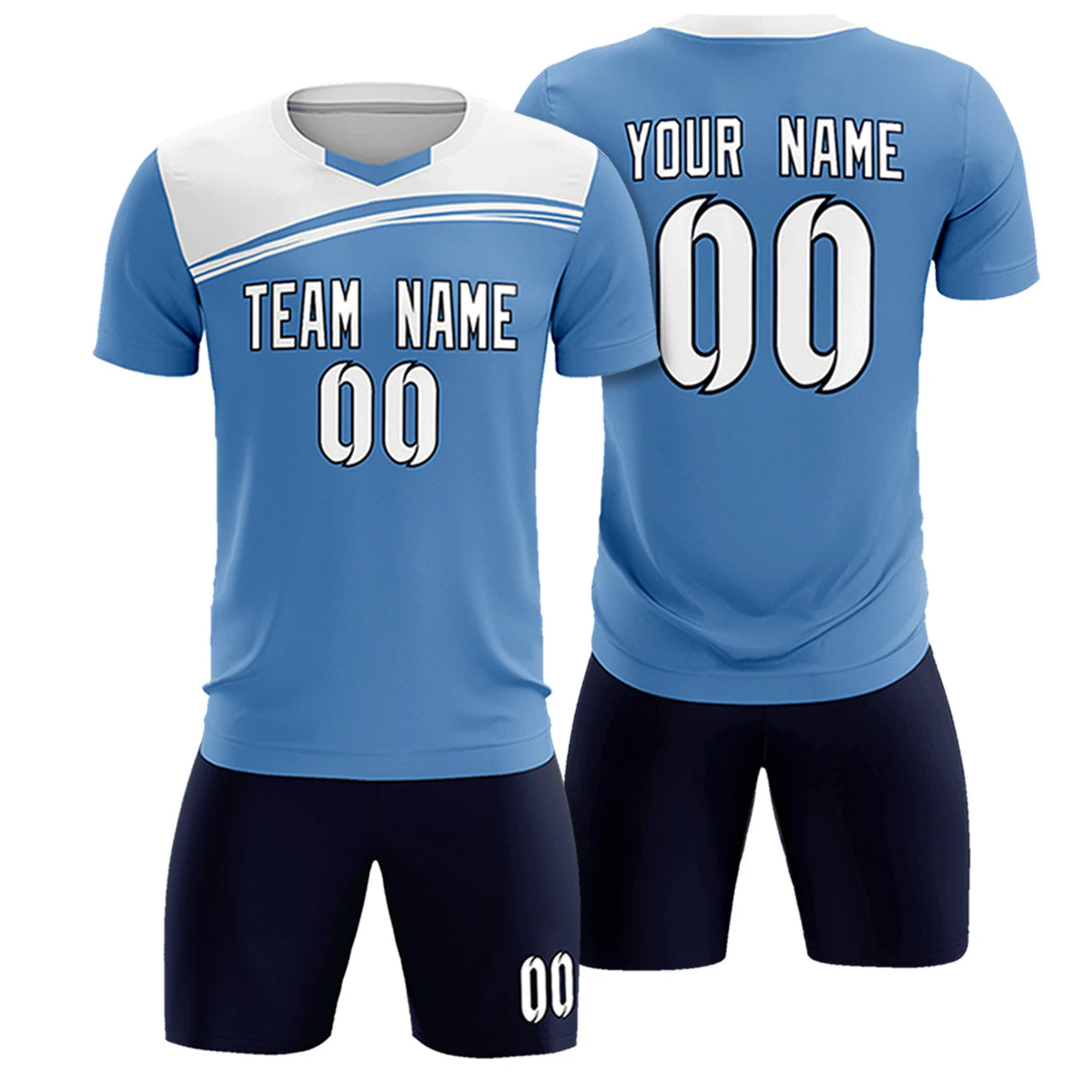 Custom Light Blue White Personalized Men Soccer Sets Jersey