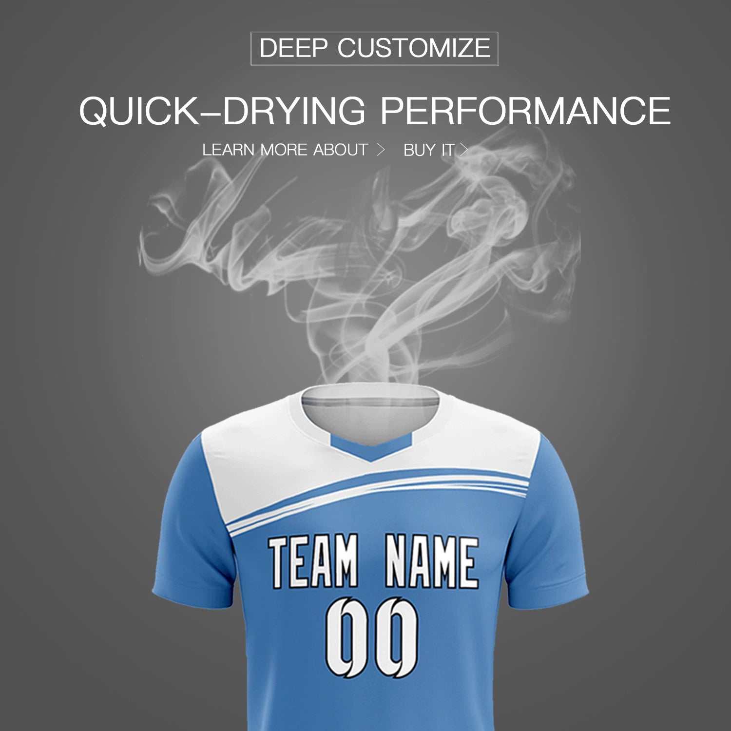 Custom Light Blue White Personalized Men Soccer Sets Jersey