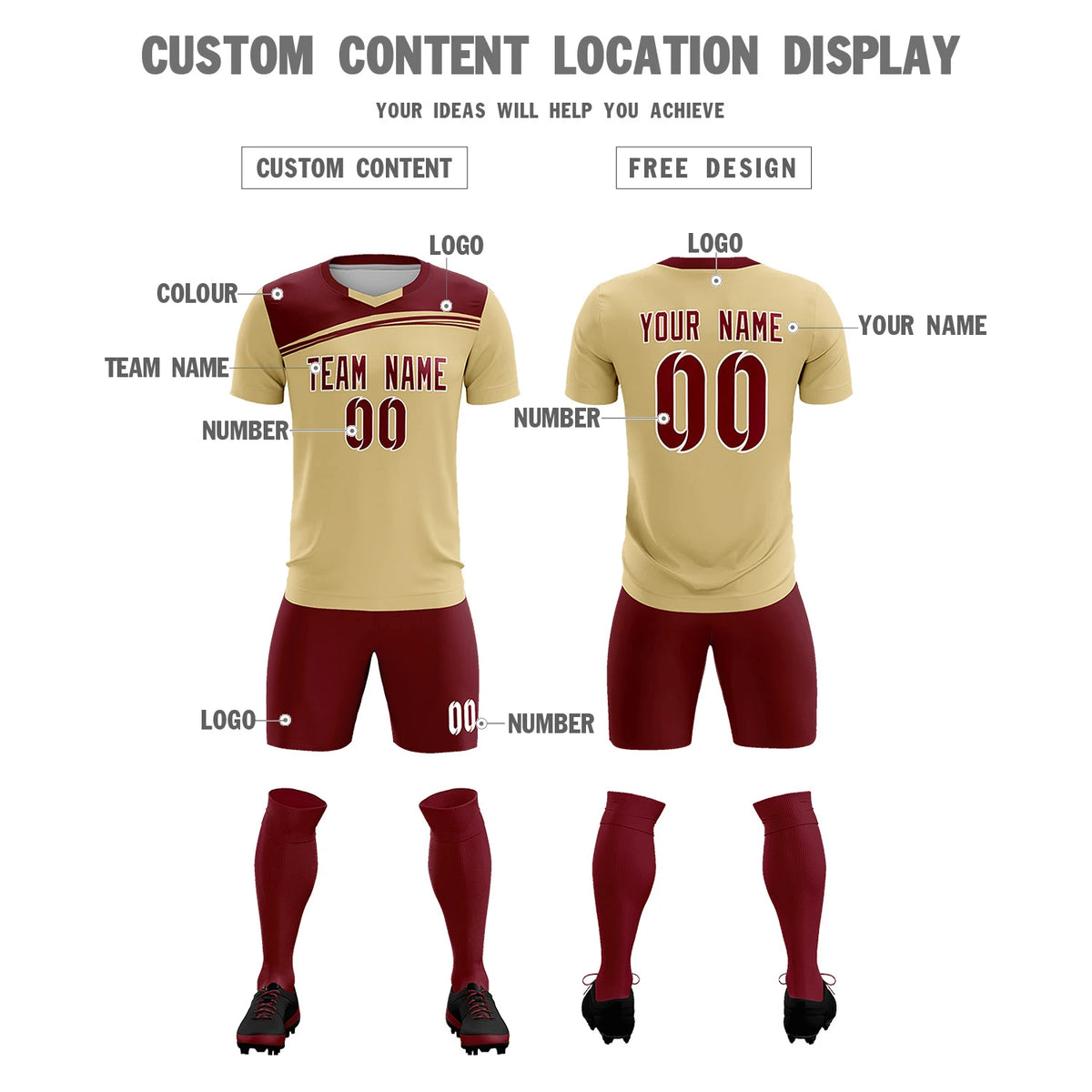 Custom Khaki Crimson Personalized Men Soccer Sets Jersey