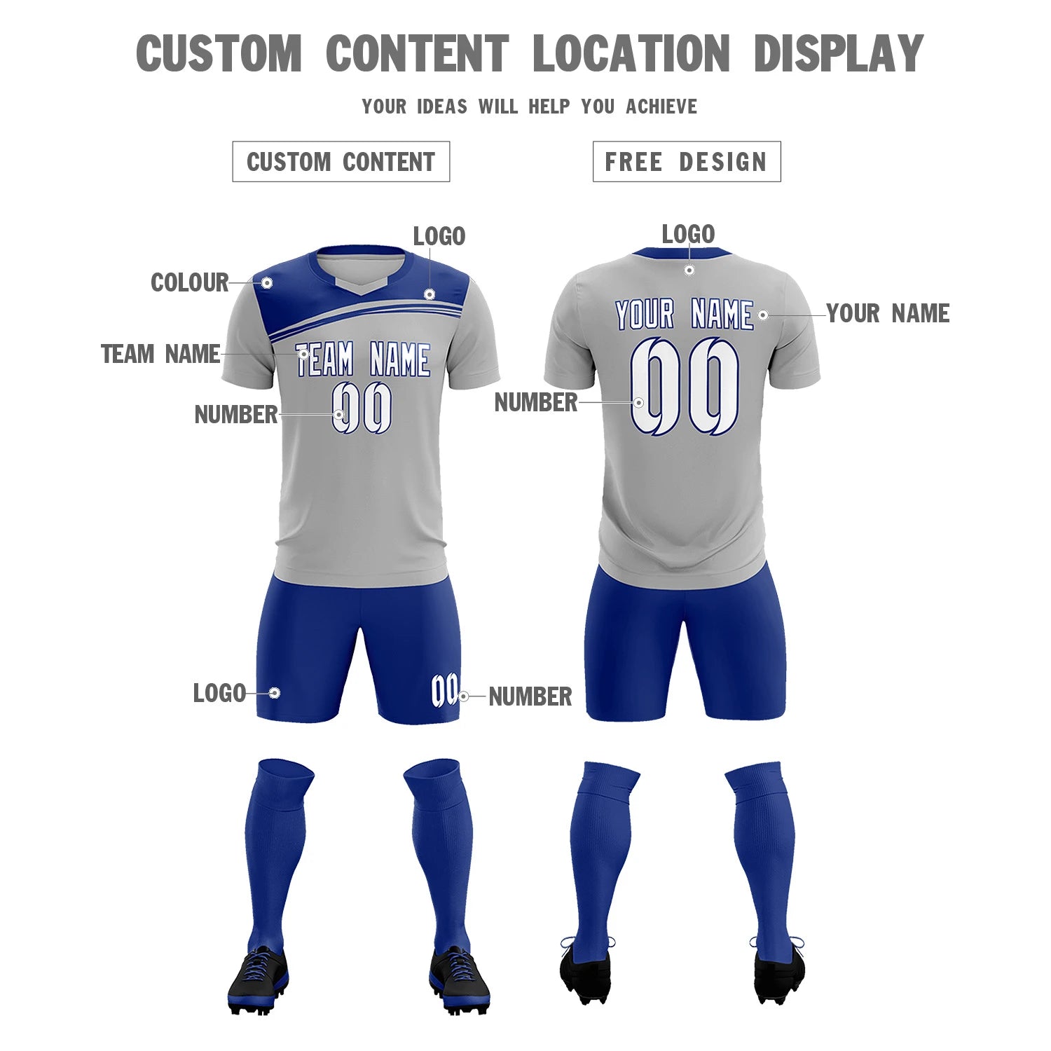 Custom Gray Sky Blue Personalized Men Soccer Sets Jersey