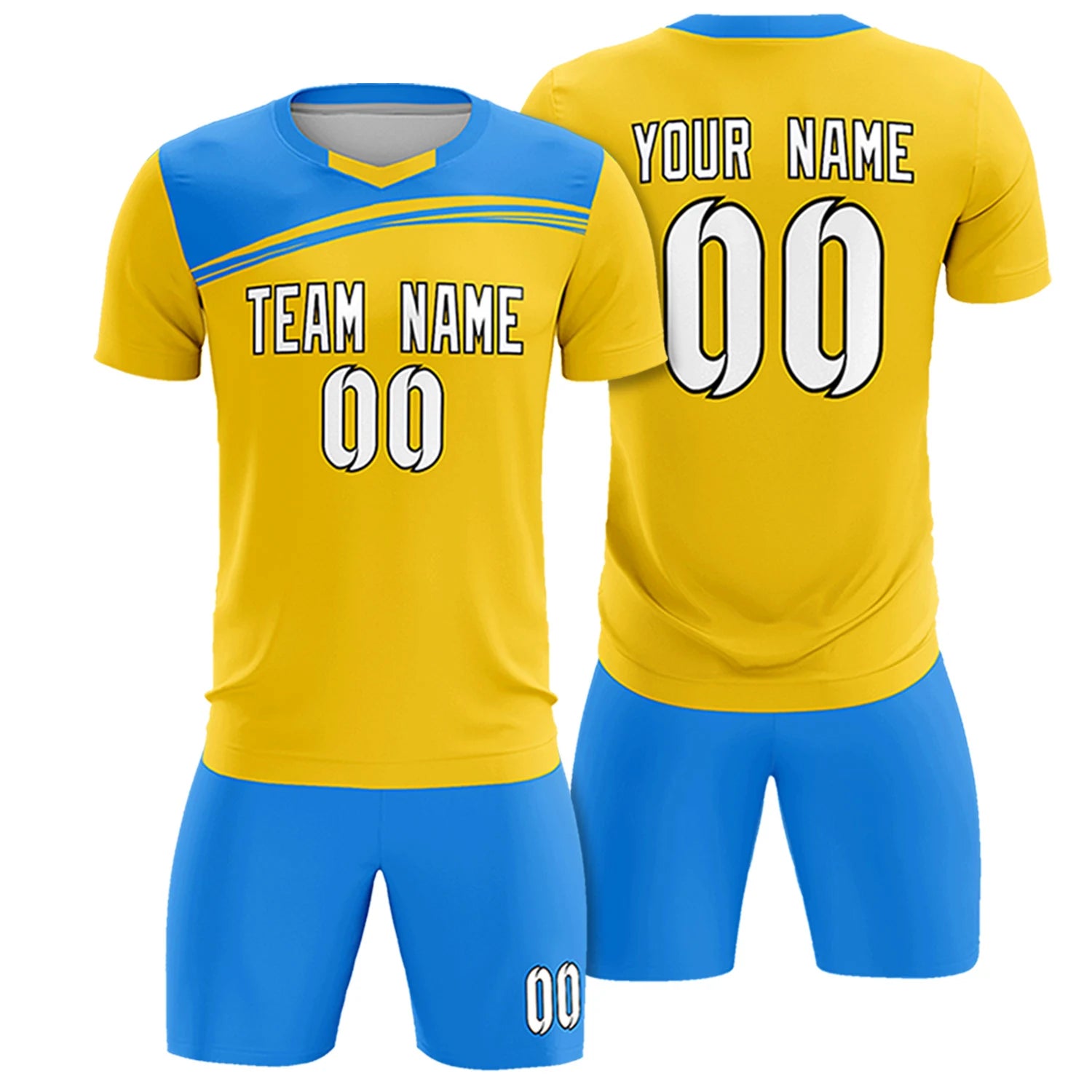 Custom Gold01 Powder Blue Personalized Men Soccer Sets Jersey