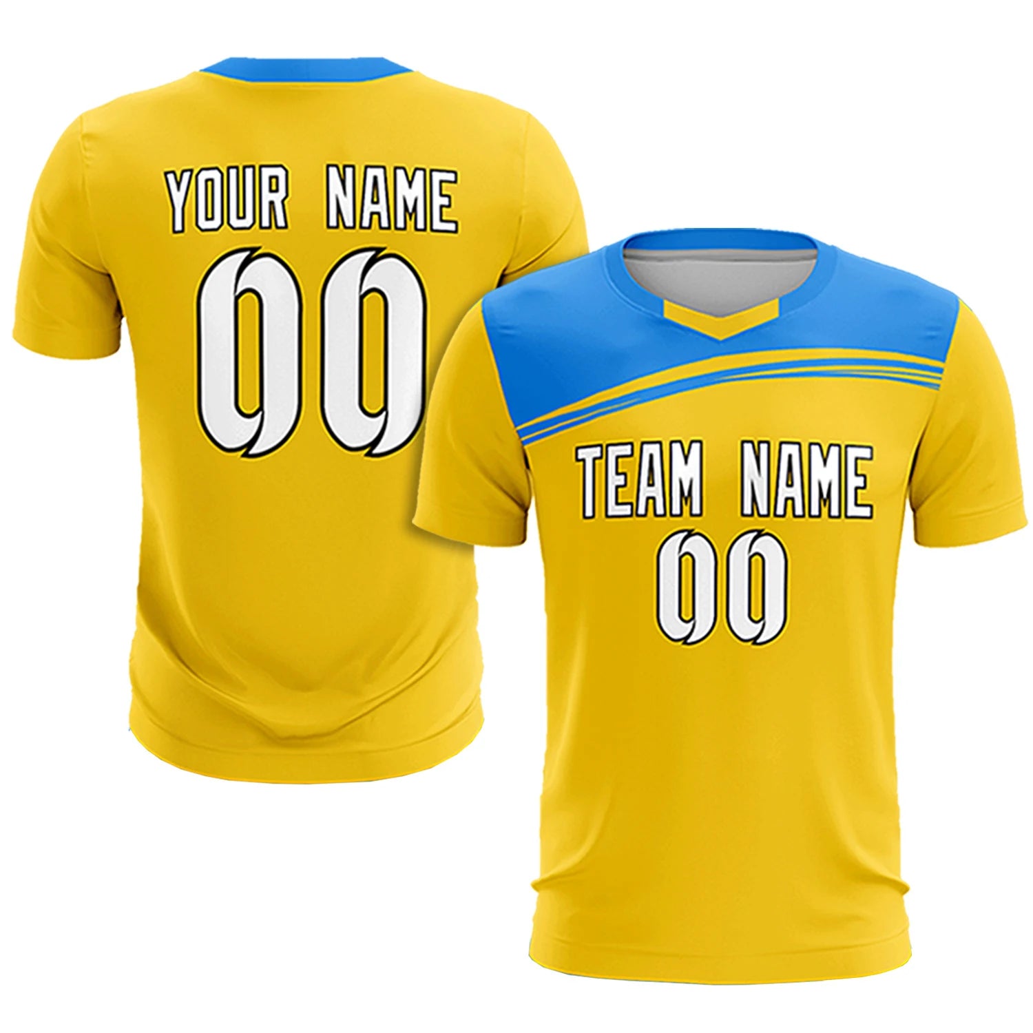 Custom Gold01 Powder Blue Personalized Men Soccer Sets Jersey