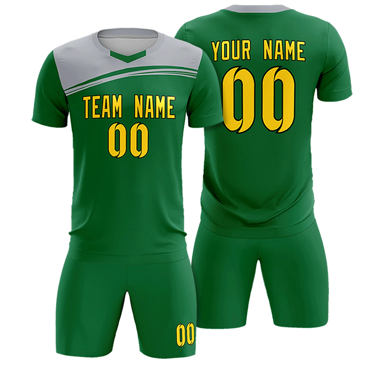 Custom Kelly Green Gray Personalized Men Soccer Sets Jersey