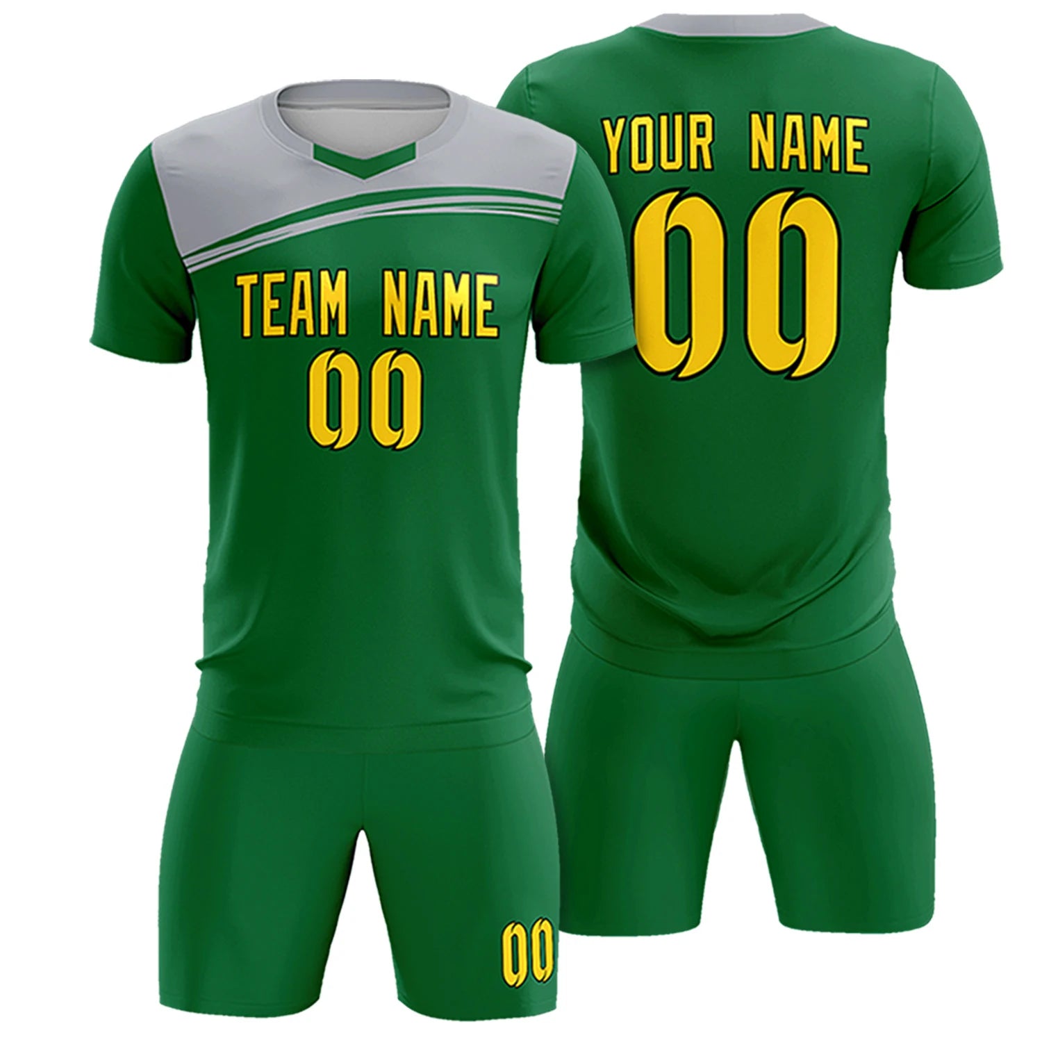 Custom Kelly Green Gray Personalized Men Soccer Sets Jersey