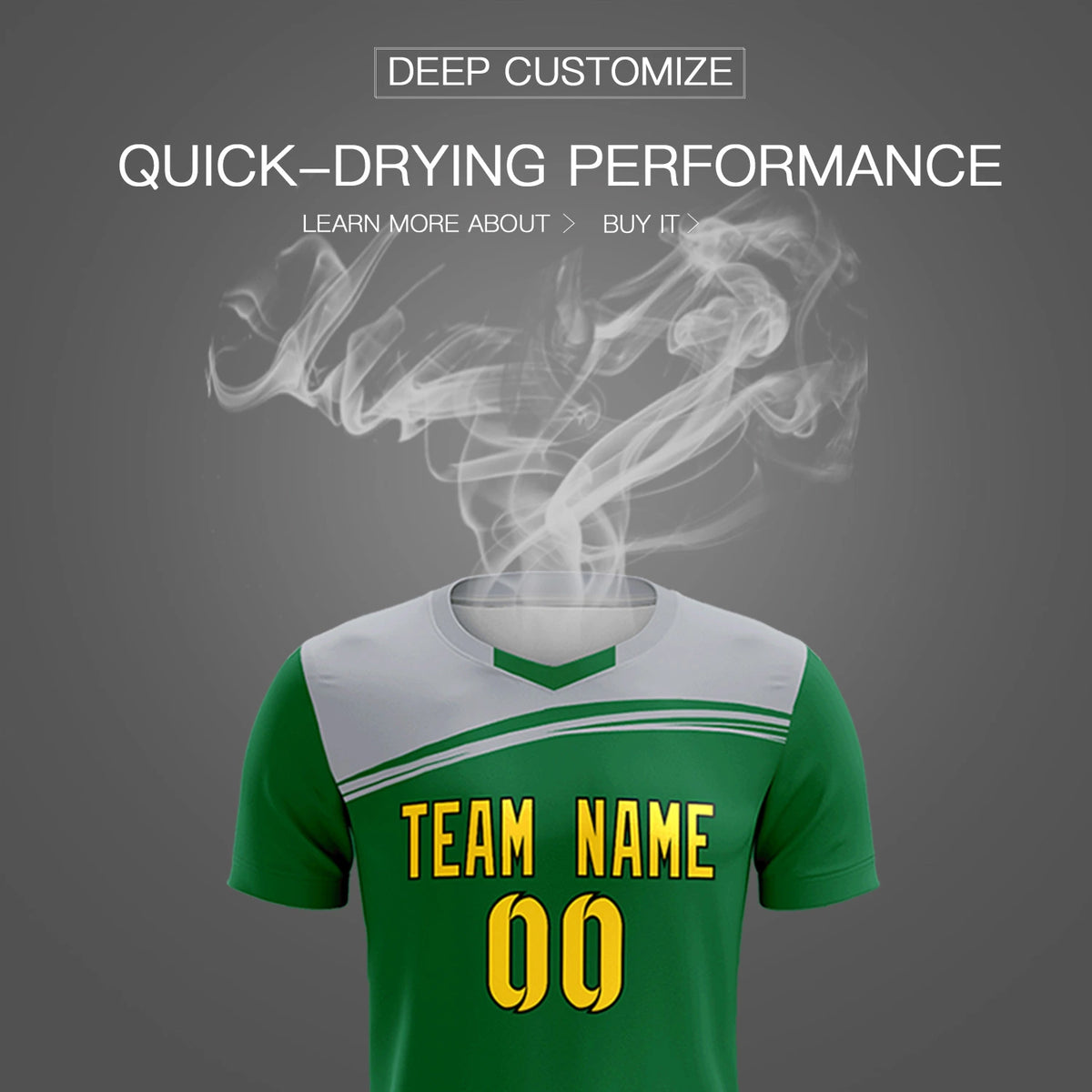 Custom Kelly Green Gray Personalized Men Soccer Sets Jersey