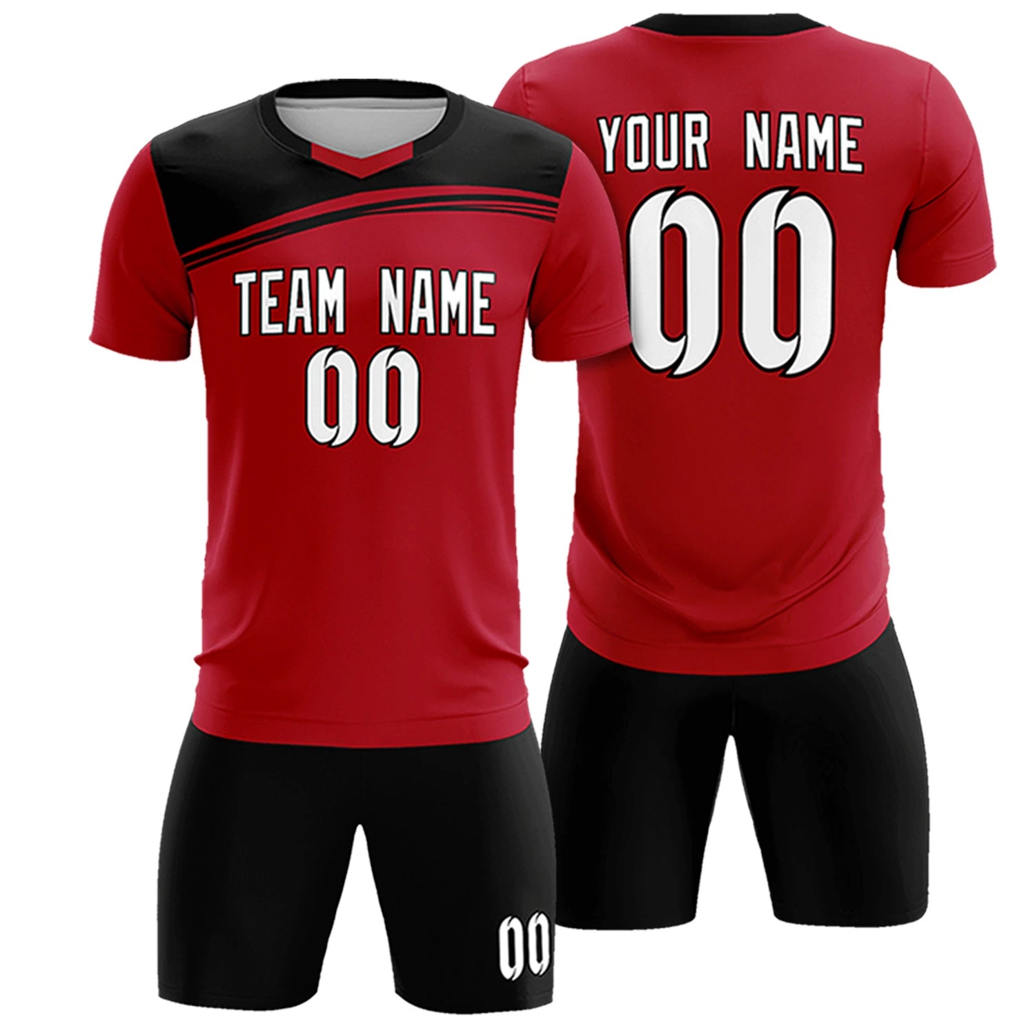 Custom Red Black Personalized Men Soccer Sets Jersey