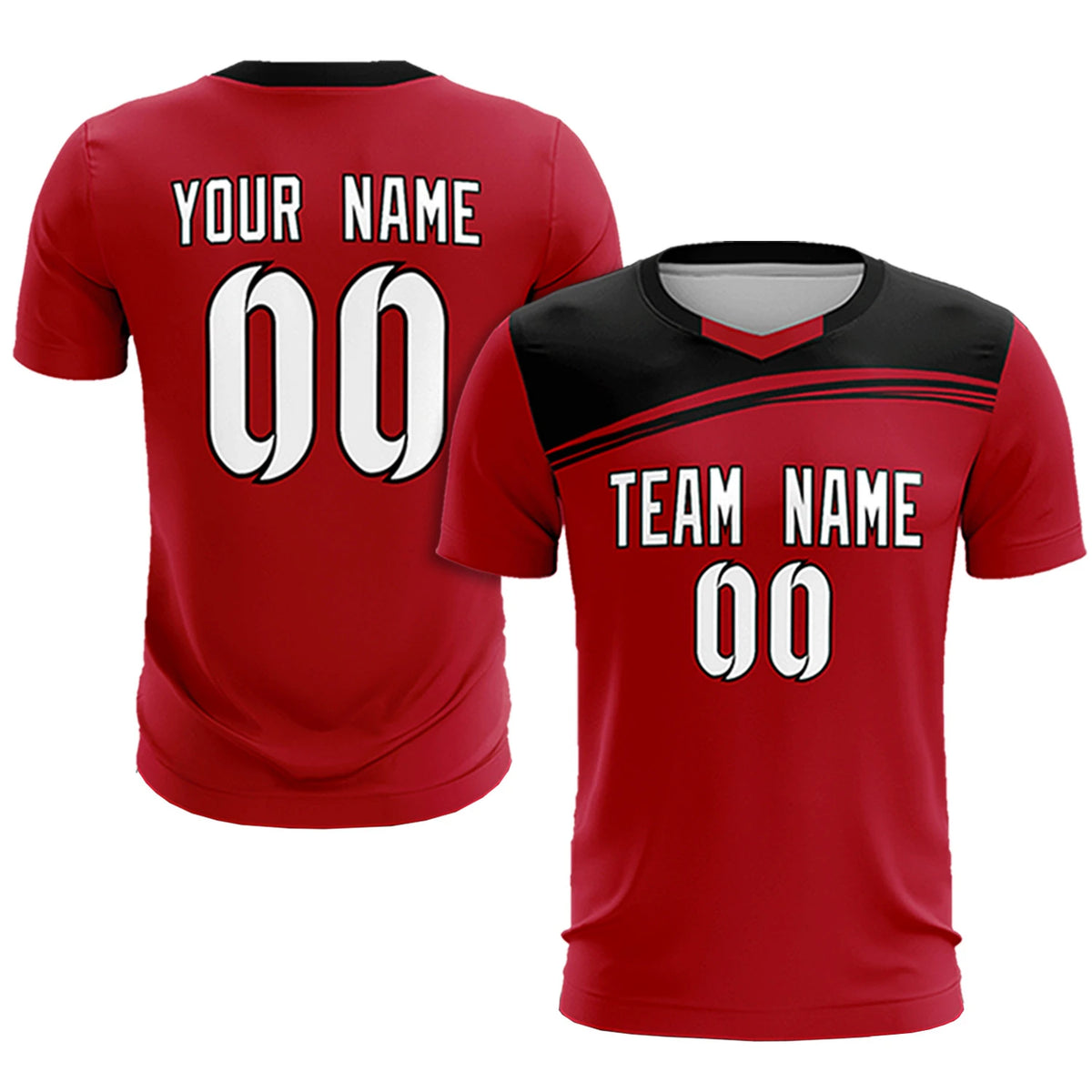 Custom Red Black Personalized Men Soccer Sets Jersey