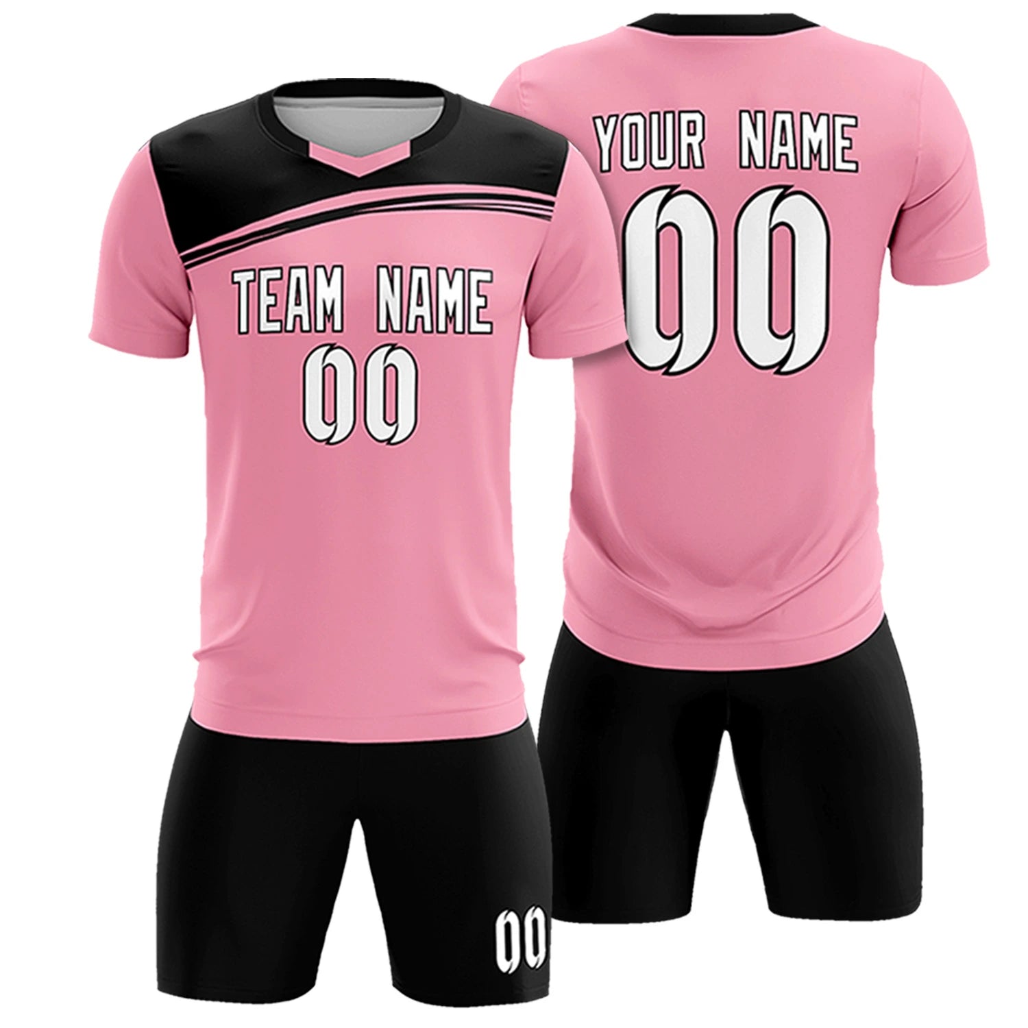 Custom Light Pink Black Personalized Men Soccer Sets Jersey
