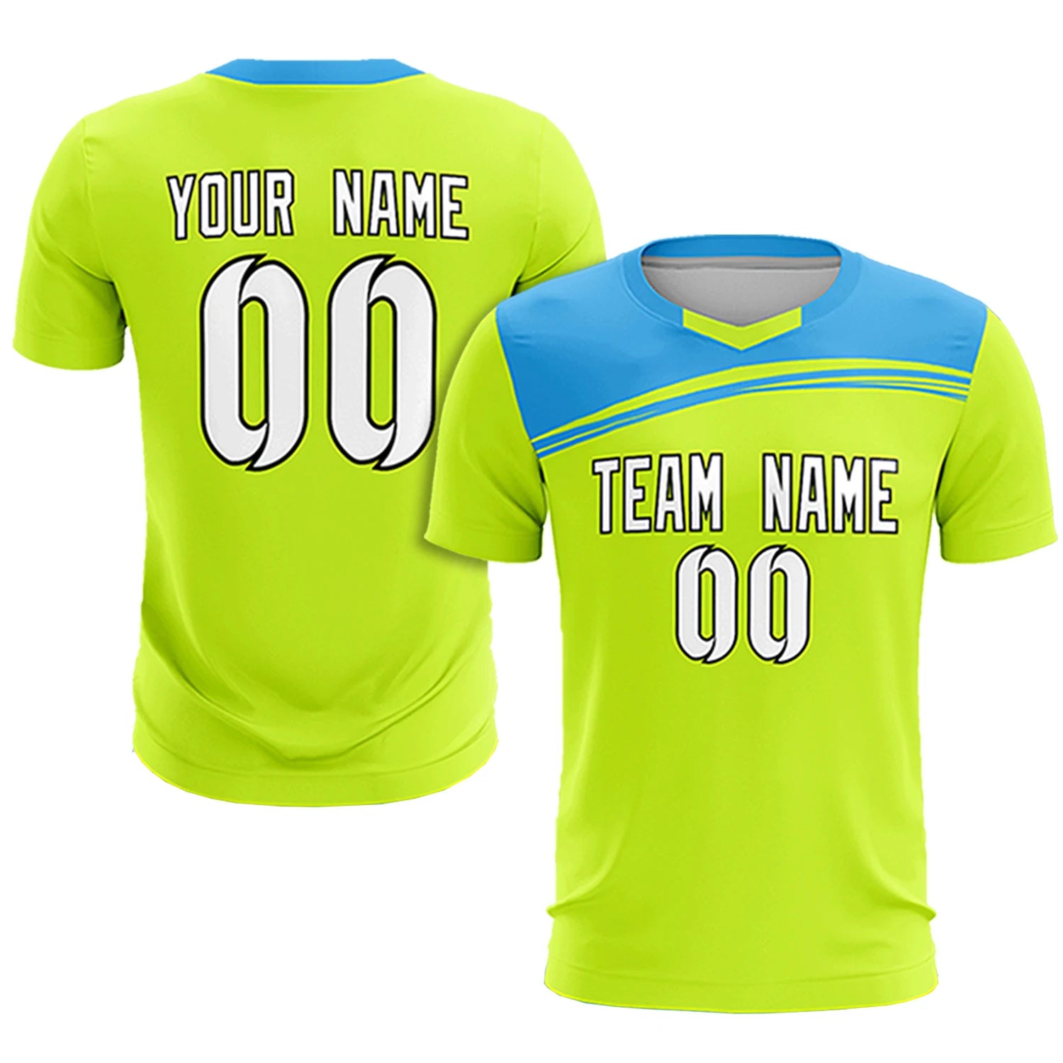 Custom Neon Green Powder Blue Personalized Men Soccer Sets Jersey