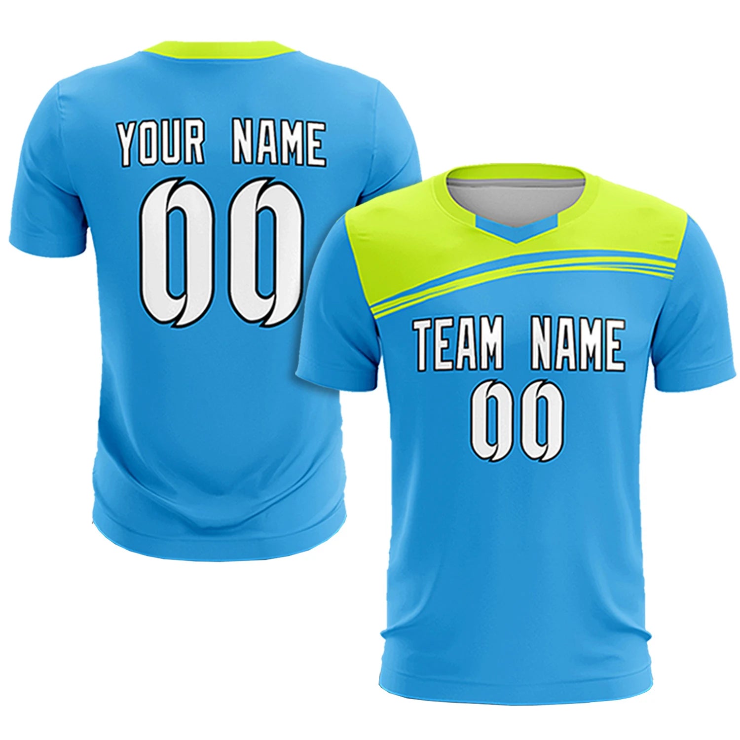 Custom Powder Blue Neon Green Personalized Men Soccer Sets Jersey