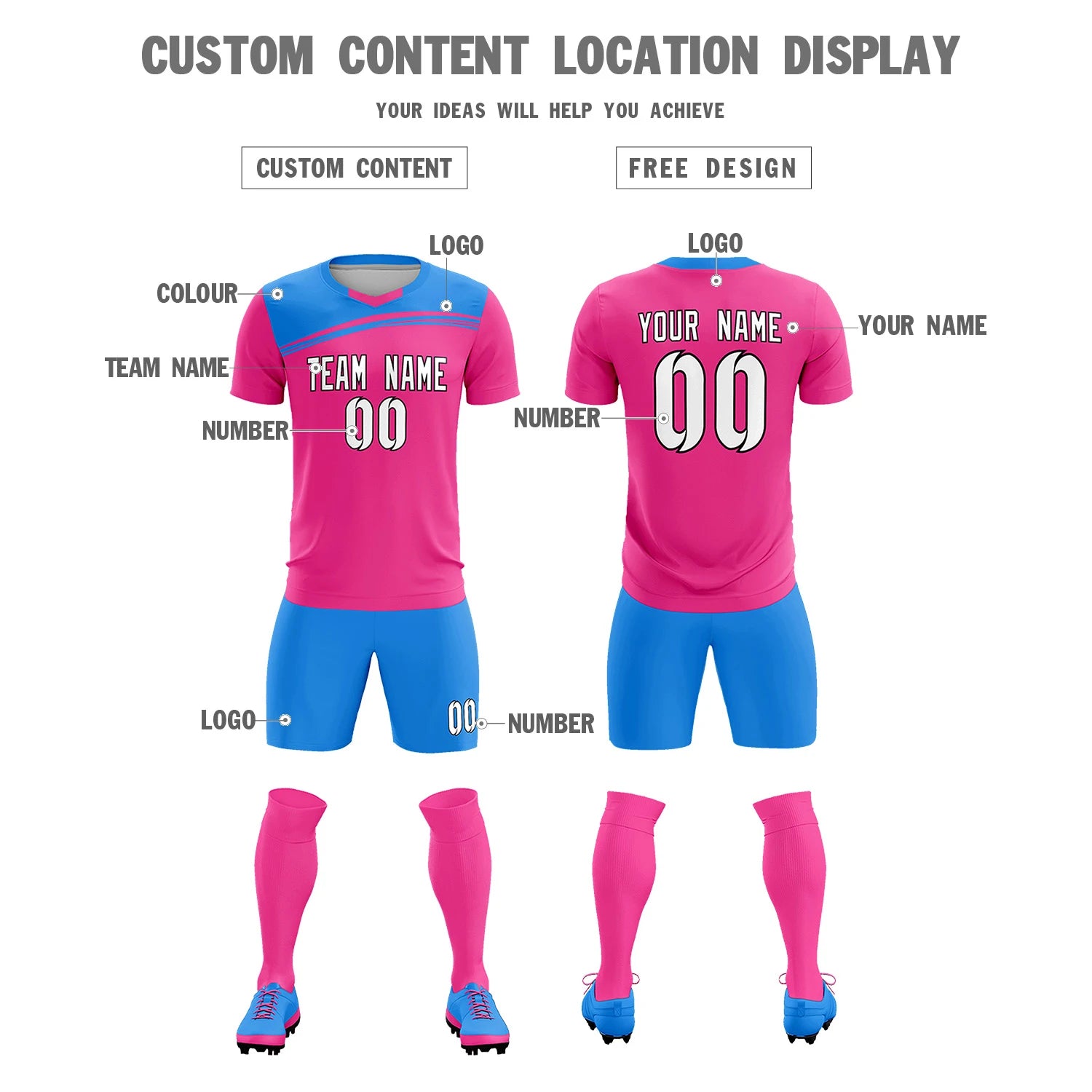 Custom Pink Powder Blue Personalized Men Soccer Sets Jersey
